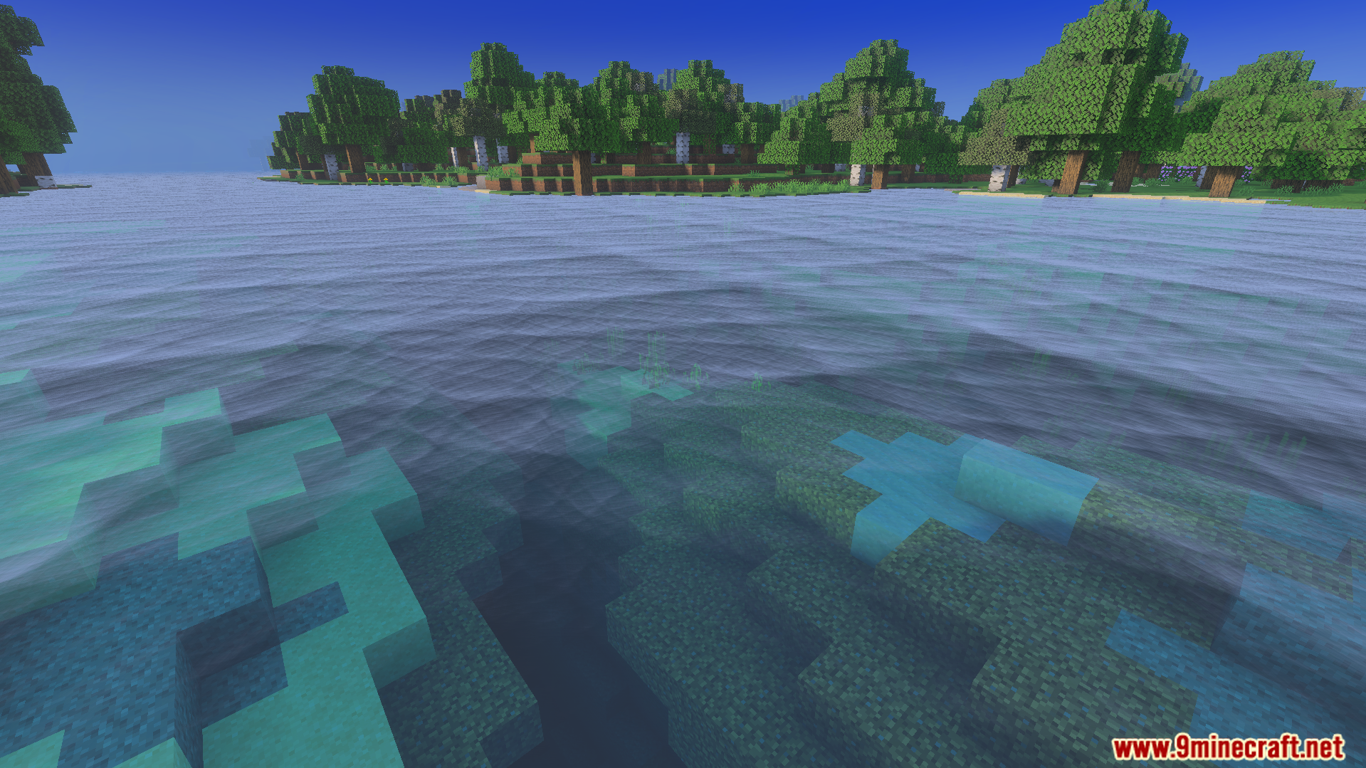 Luvid Visual Refined Texture Pack Screenshot 5 Crystal clear water with smooth waves and visible blocks near a lush forest
