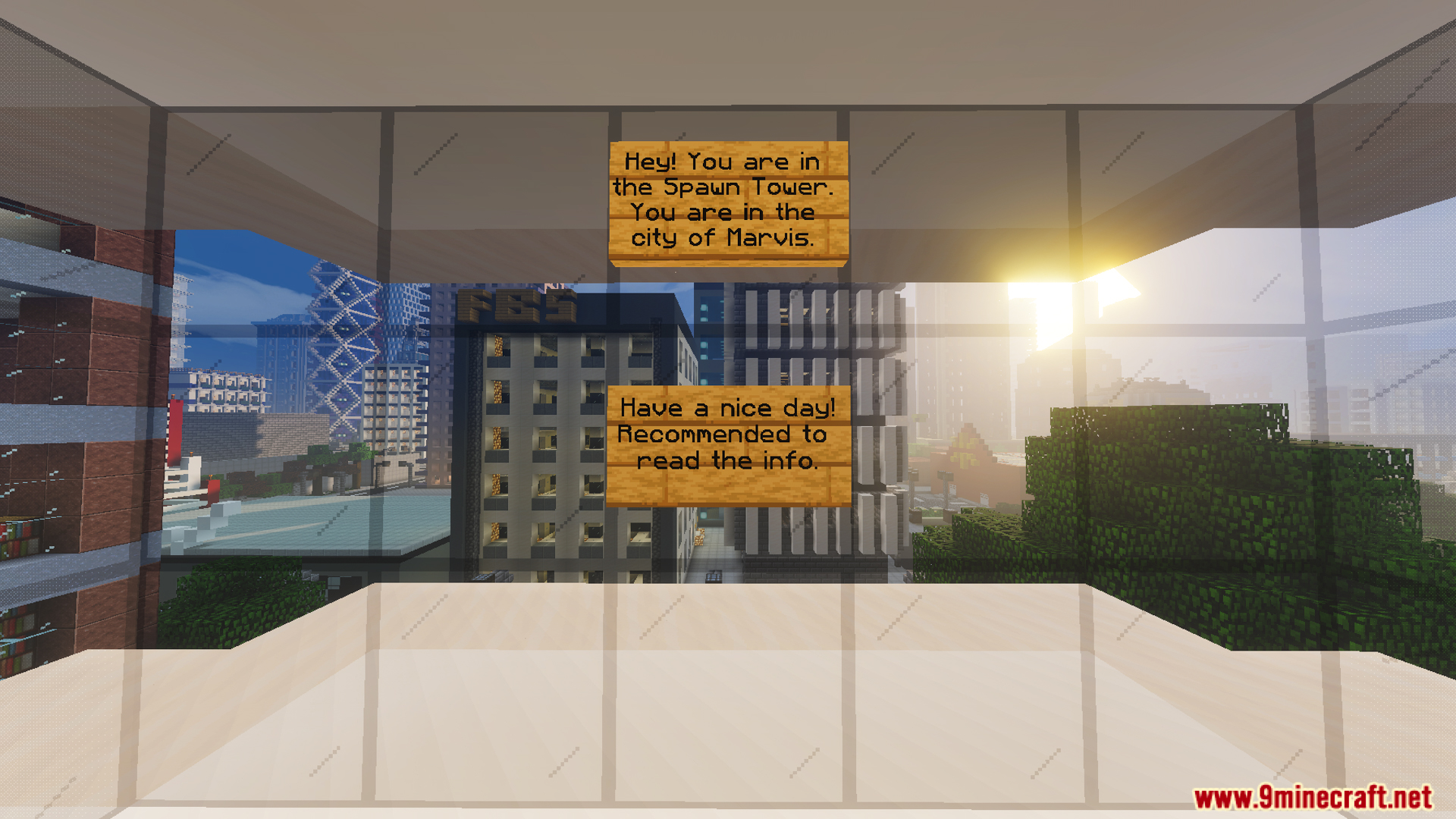 Marvis City LITE Map Screenshot 1 Player reading signs in the spawn tower of Marvis City