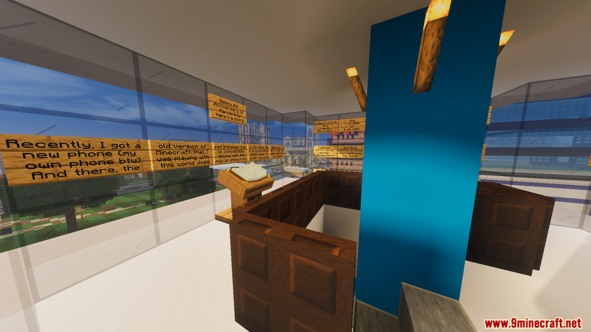 Marvis City LITE Map Screenshot 2 Player reading signs with story about the map creator