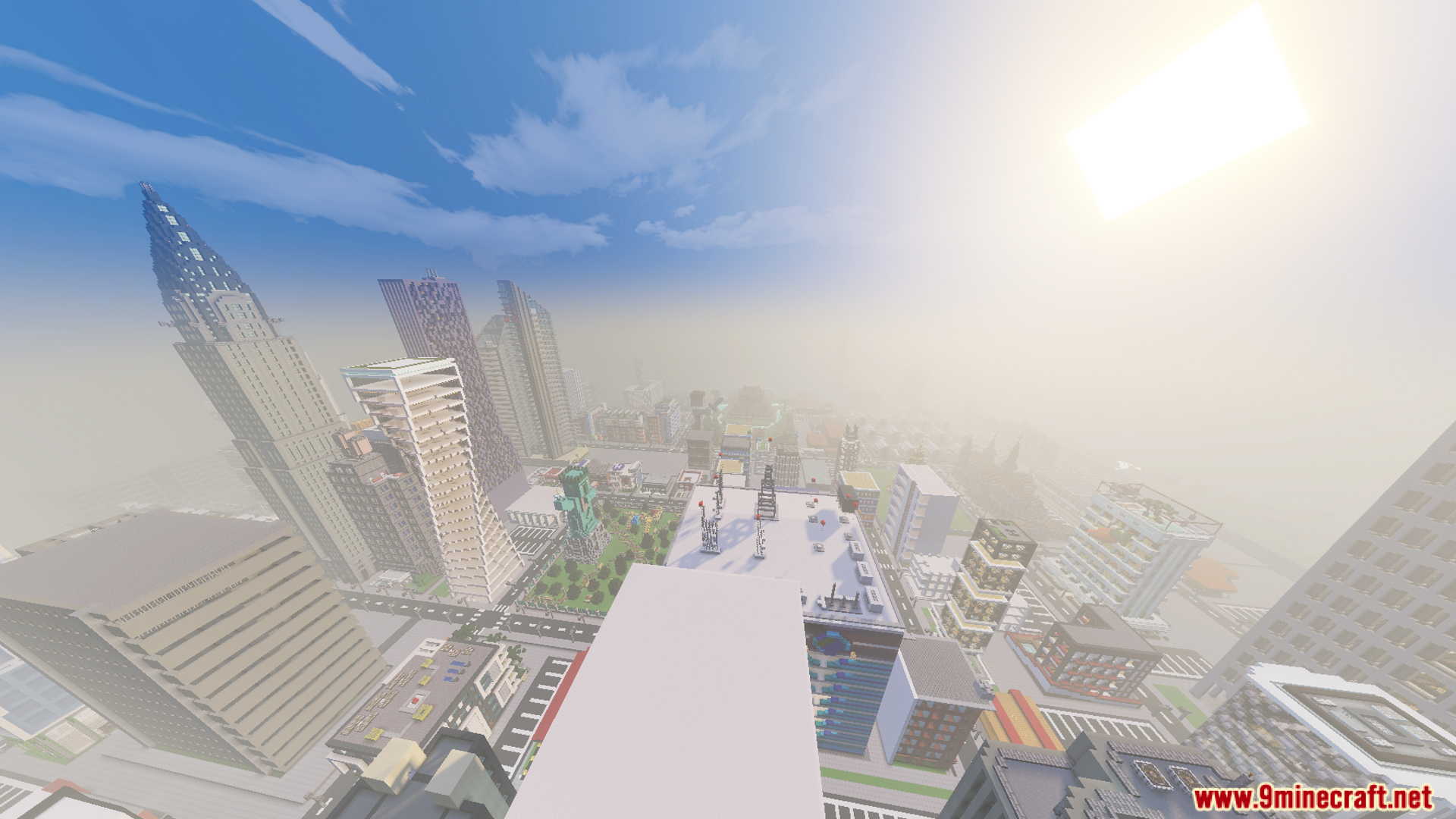Marvis City LITE Map Screenshot 10 Looking down at a city skyline with a tall pointed skyscraper