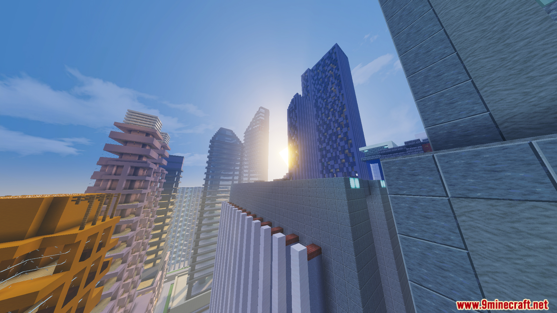 Marvis City LITE Map Screenshot 12 Sun setting behind tall buildings in a city map