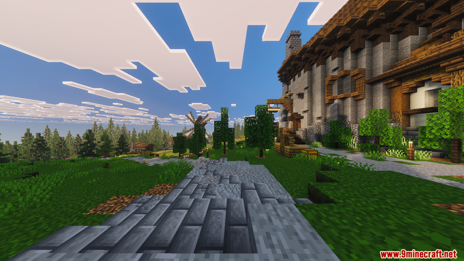 Medieval Village Gendrys Tavern Map showing a stone path and large building