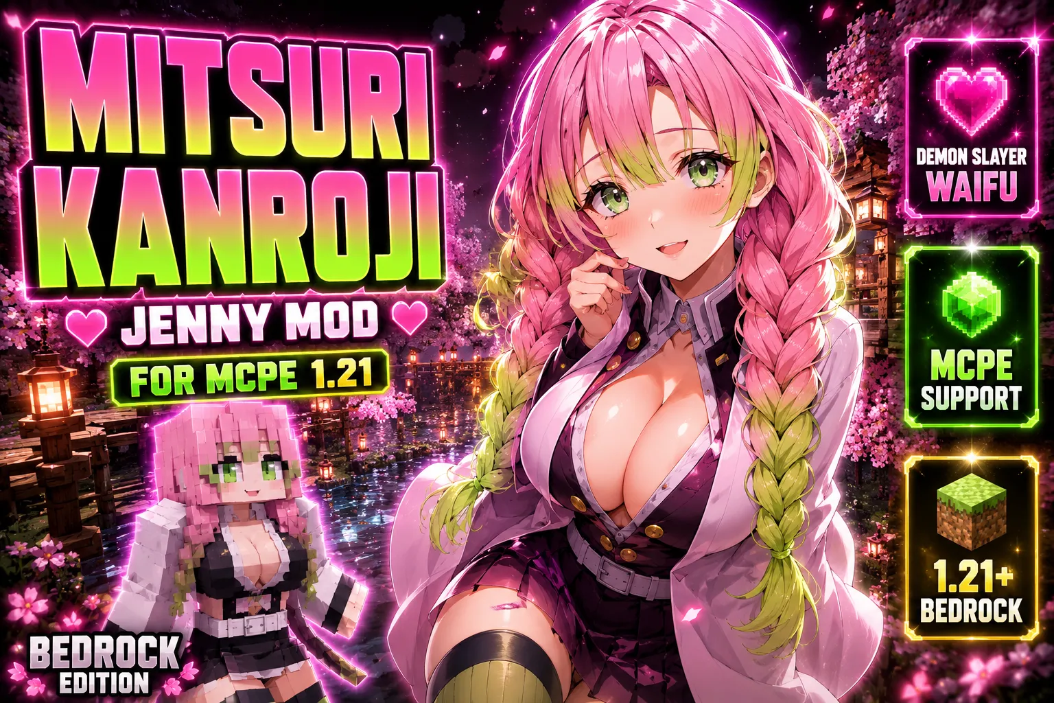 Mitsuri Kanroji Addon for Jenny Mod Minecraft PE 1.21 – MCPE Bedrock Download
