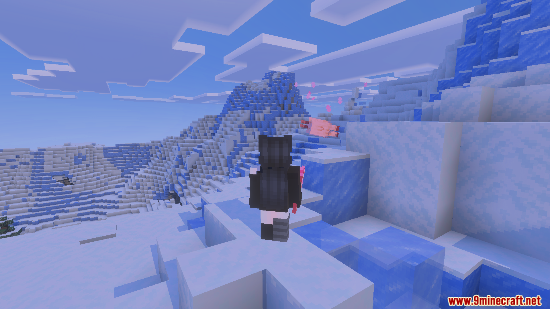 More Vanilla Tools Complete Addon Screenshot 7 Player explores snowy mountains in the More Vanilla Tools Complete Addon