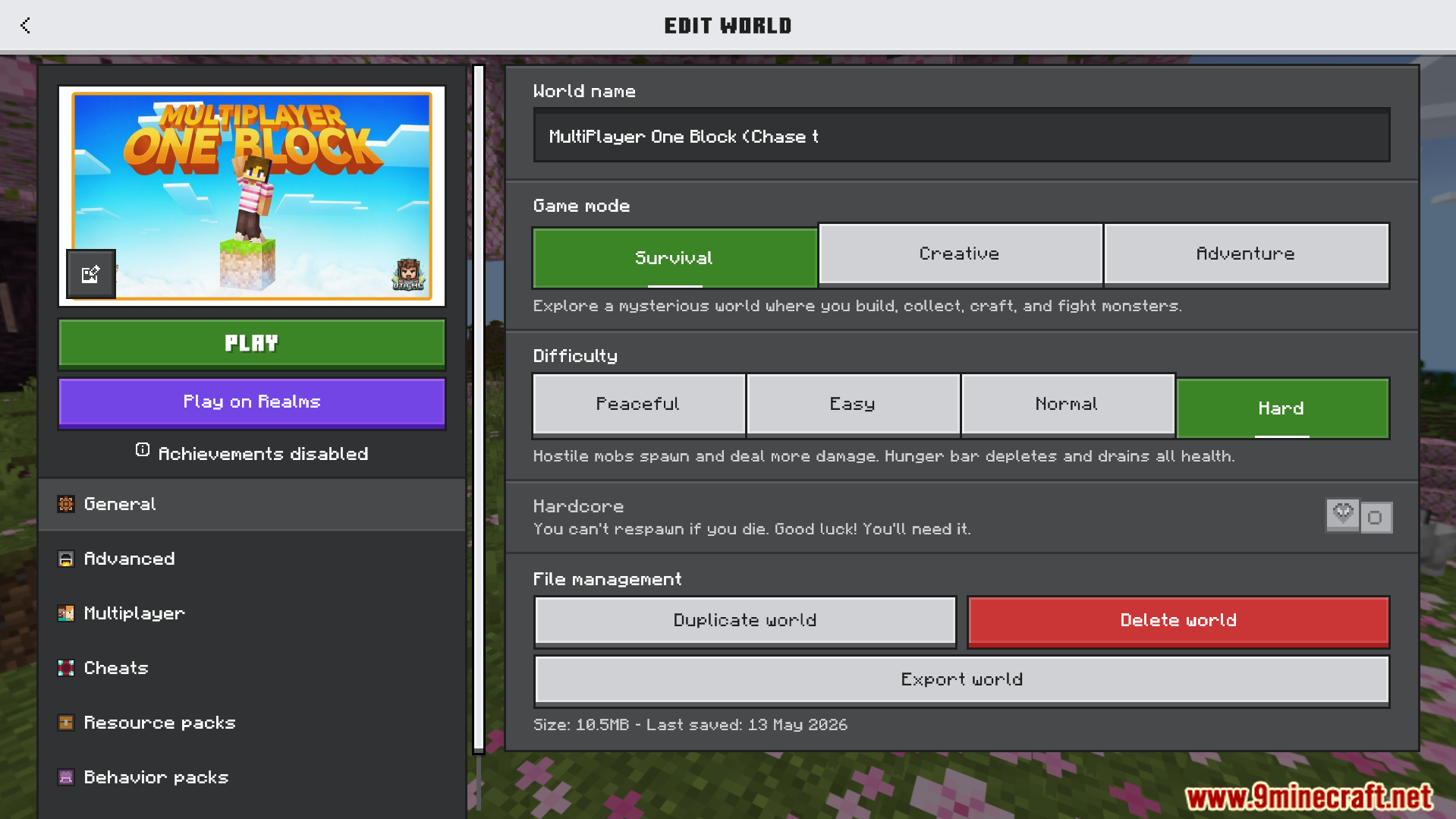 Multiplayer One Block Map Screenshot 1 Edit world settings for the multiplayer one block survival challenge