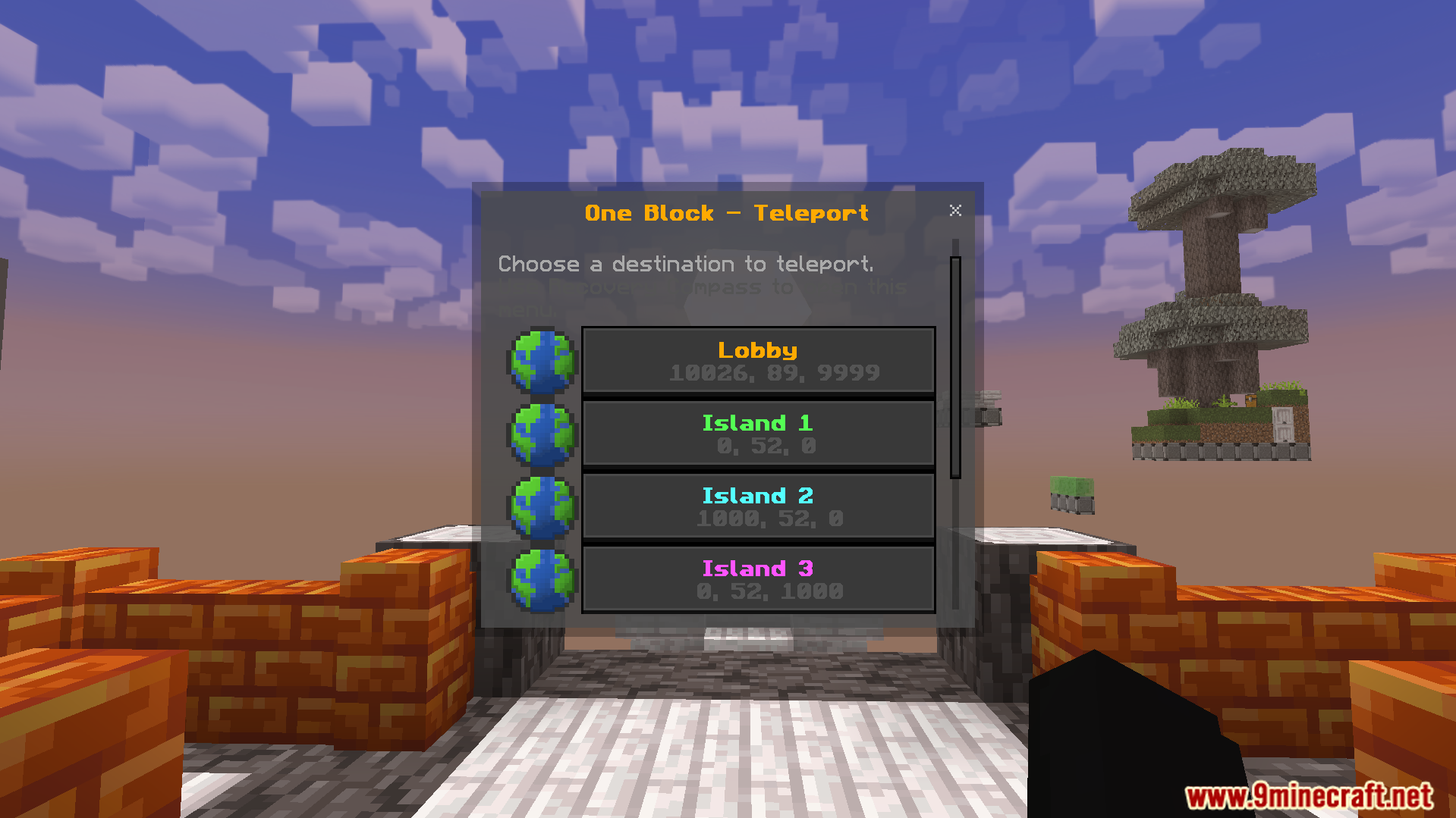 Multiplayer One Block Map Screenshot 4 A central lobby menu lets you choose a private starting island