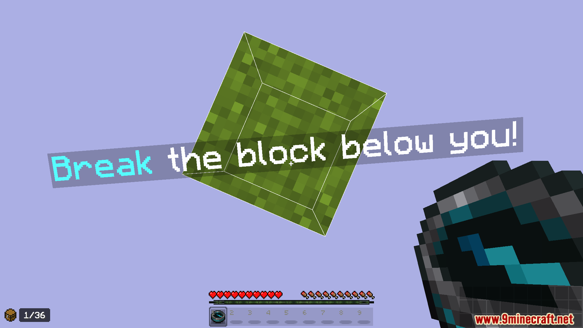 Multiplayer One Block Map Screenshot 7 A single floating grass block with instructions to break it