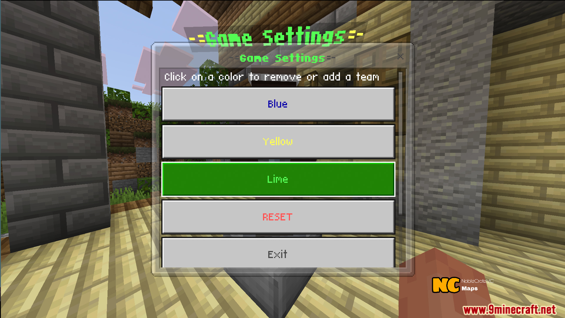 NC Practice Bed Wars Map Screenshot 3 Lobby settings menu to add or remove team colors for NC Practice Bed Wars