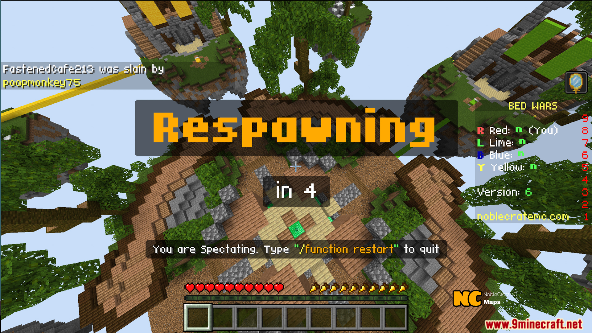 NC Practice Bed Wars Map Screenshot 8 Spectator view of floating islands in the NC Practice Bed Wars Map