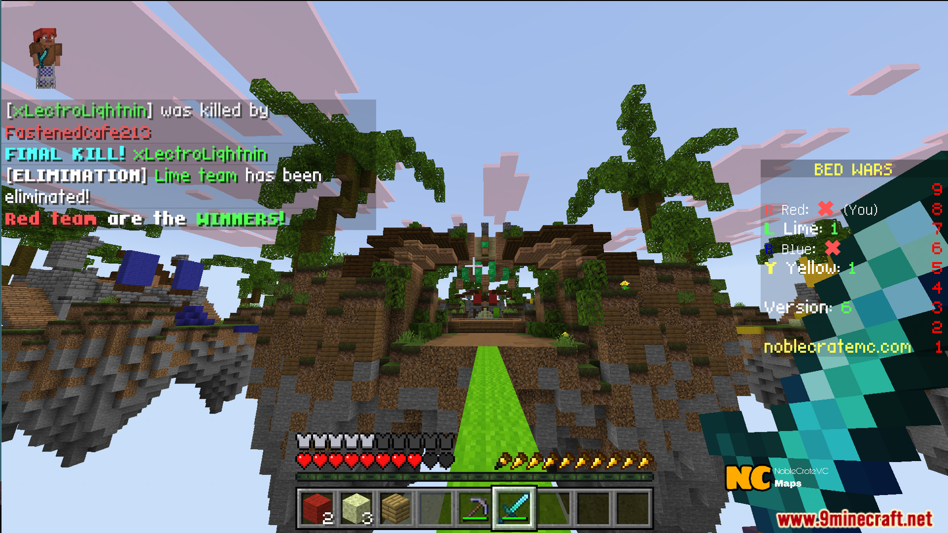 NC Practice Bed Wars Map Screenshot 11 Player wins a match on floating islands in NC Practice Bed Wars Map