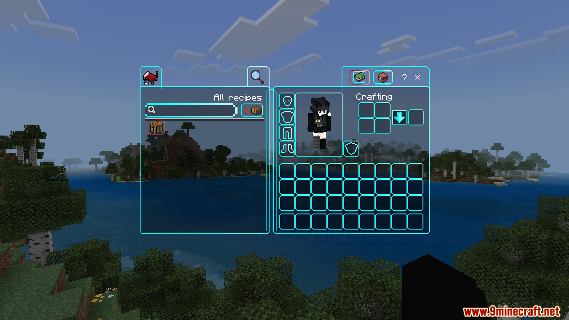 Neqs Clean UI Texture Pack Screenshot 3 Modern transparent inventory screen with neon blue outlines in Neqs Clean UI