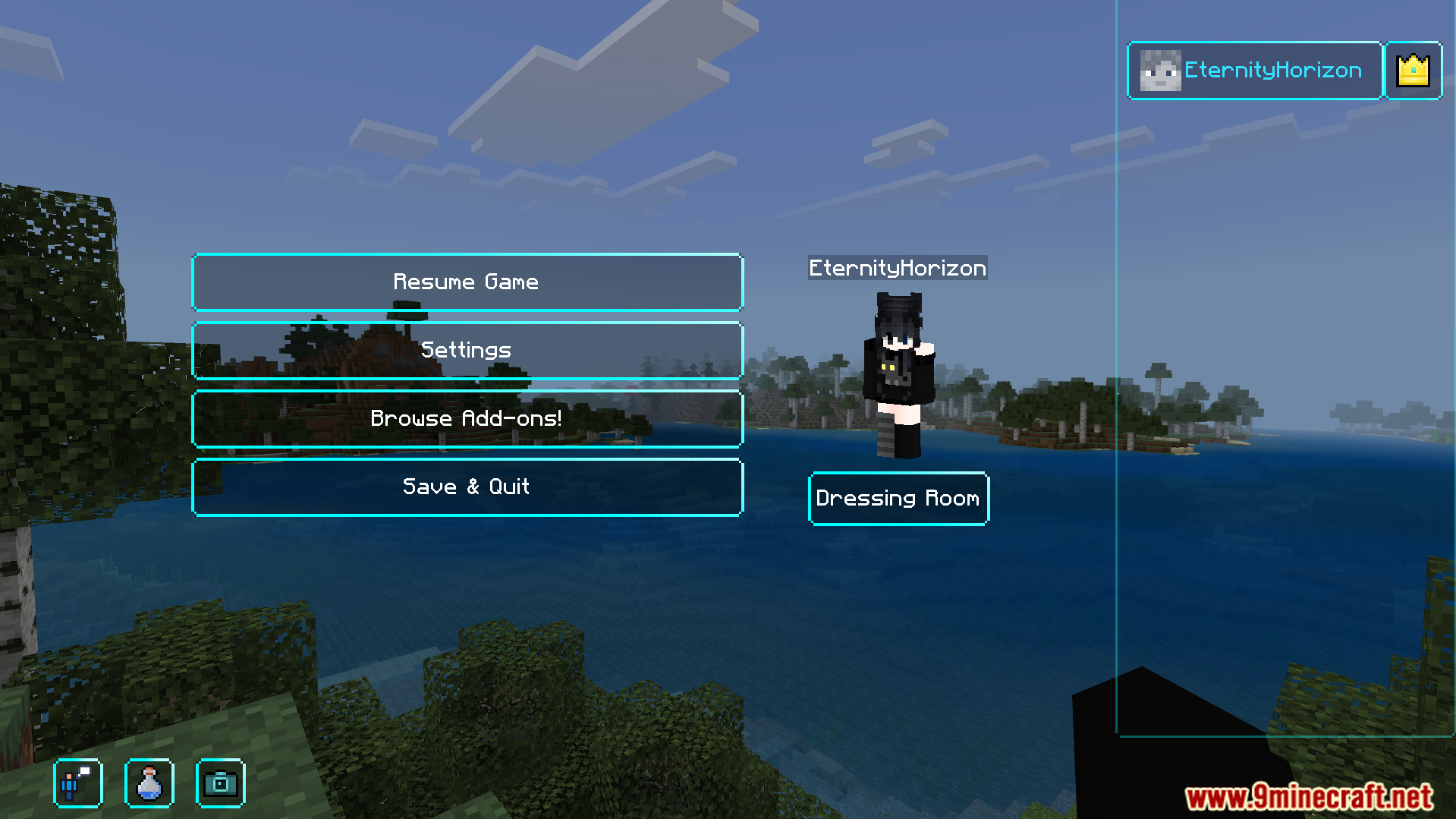 Neqs Clean UI Texture Pack Screenshot 4 Simple pause menu design with clear buttons and a transparent blue frame