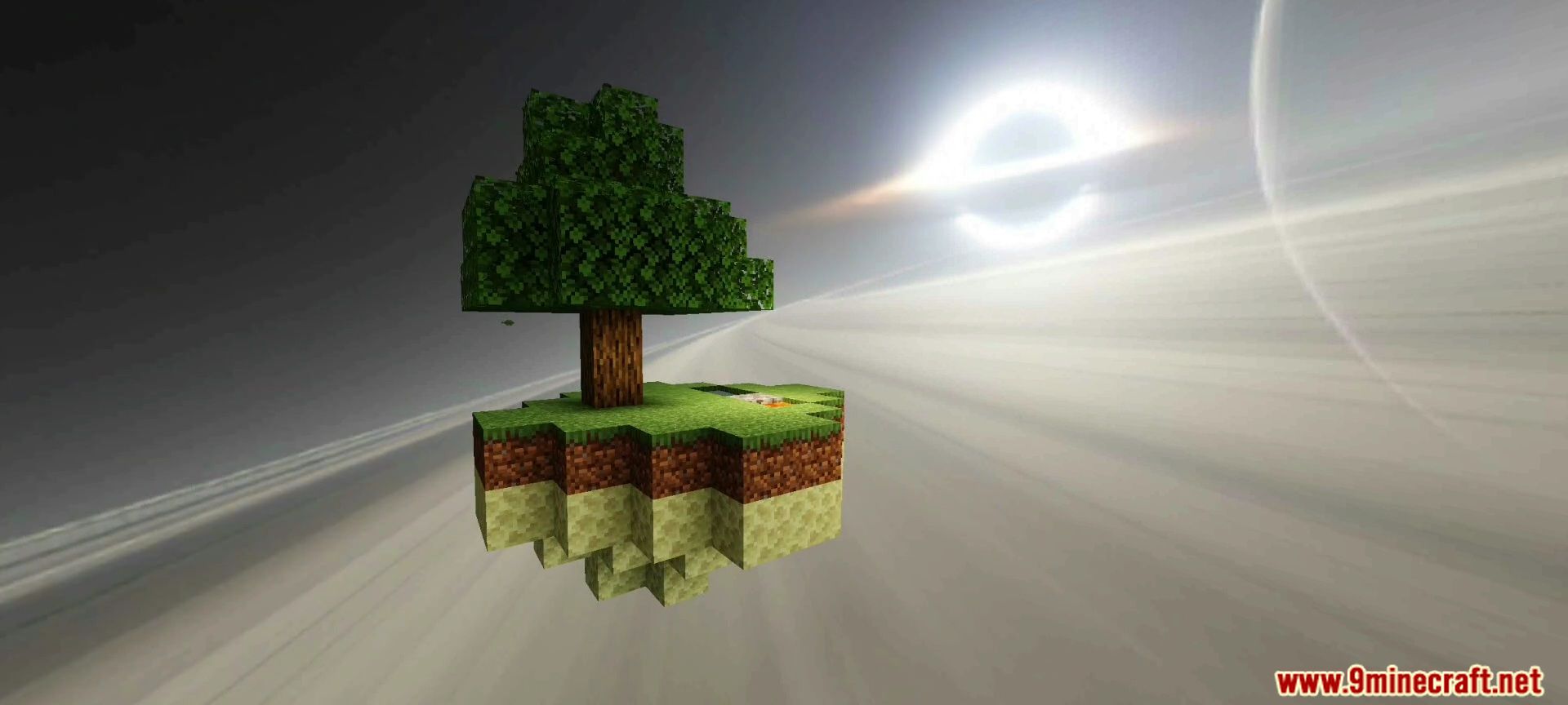 Newb X Iterationt Shader Screenshot 1 Floating skyblock island under black hole sky with Newb X IterationT