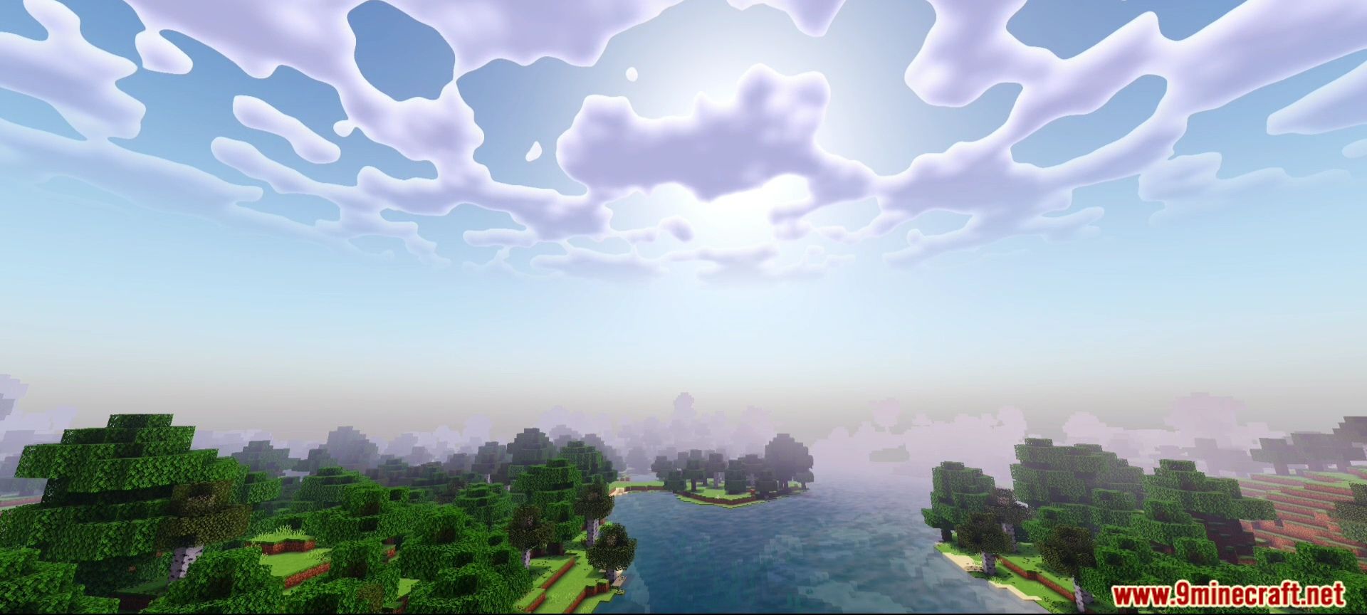 Newb X Iterationt Shader Screenshot 3 A scenic view of a river and forest under a cloudy sky