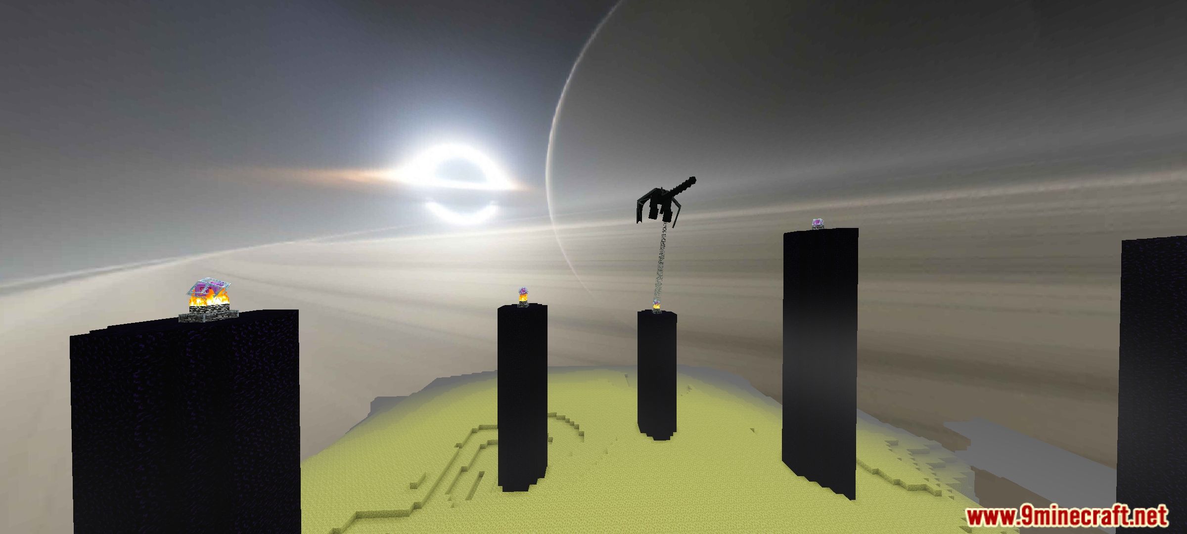 Newb X Iterationt Shader Screenshot 8 Massive black hole skybox above obsidian pillars in the End dimension
