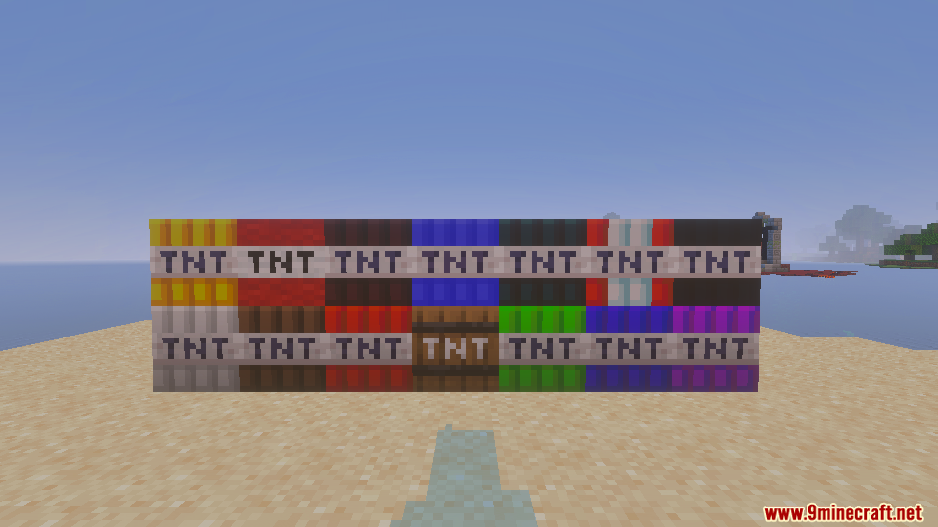 display of many new types of custom explosive blocks stacked on sand
