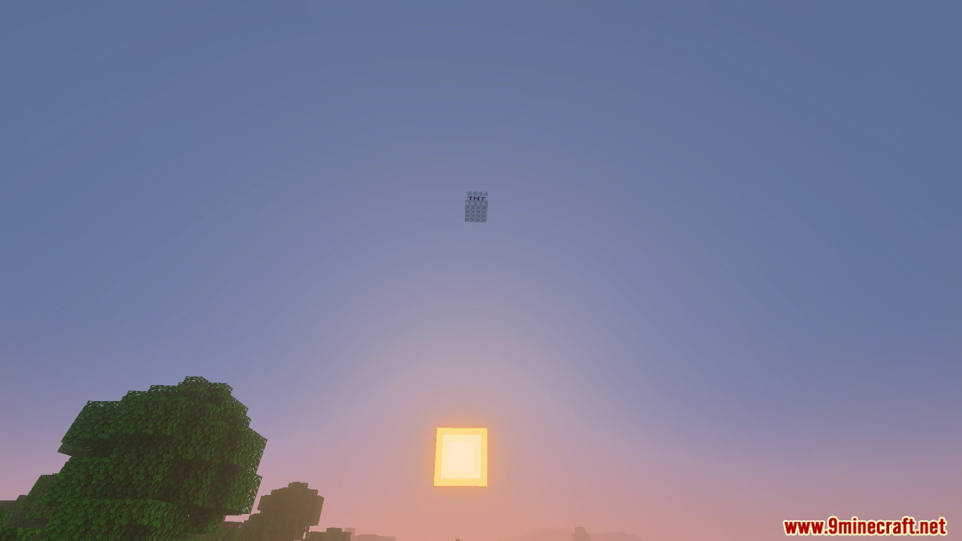 A powerful explosive block flying high in the sky above the sun