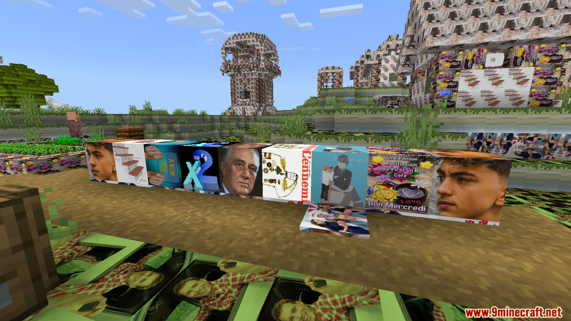 A line of blocks shows off various funny and chaotic textures