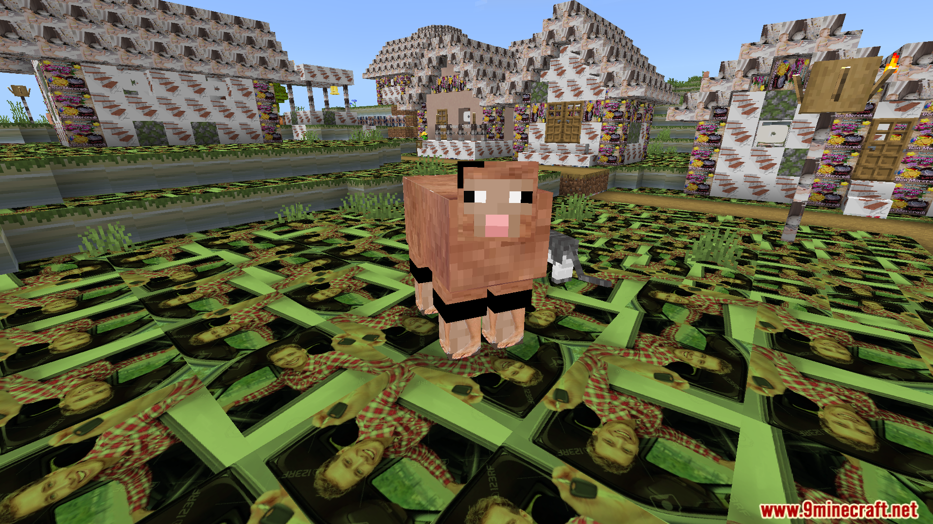 A sheep in a chaotic world with funny translated textures