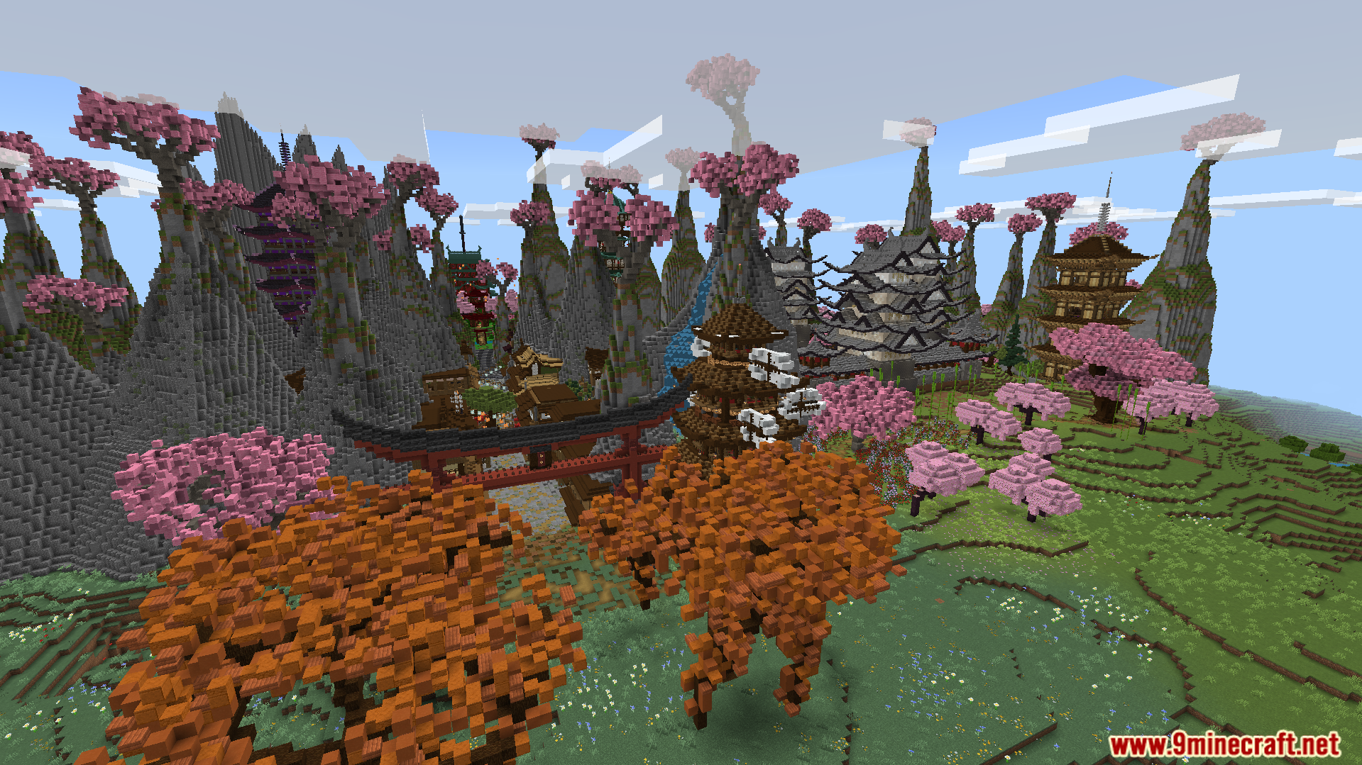 Old Japanese Town in the Cherry Biome Map Screenshot 1 A beautiful old Japanese town built inside a pink forest