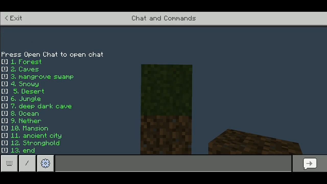 The chat screen displays the map's unique themed progression levels