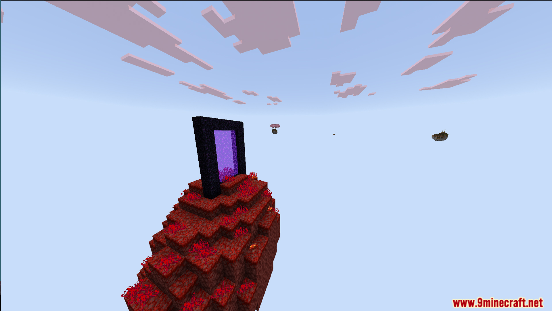One Block Mcpower Edition Map Screenshot 7 A nether portal stands on a floating island made of crimson blocks