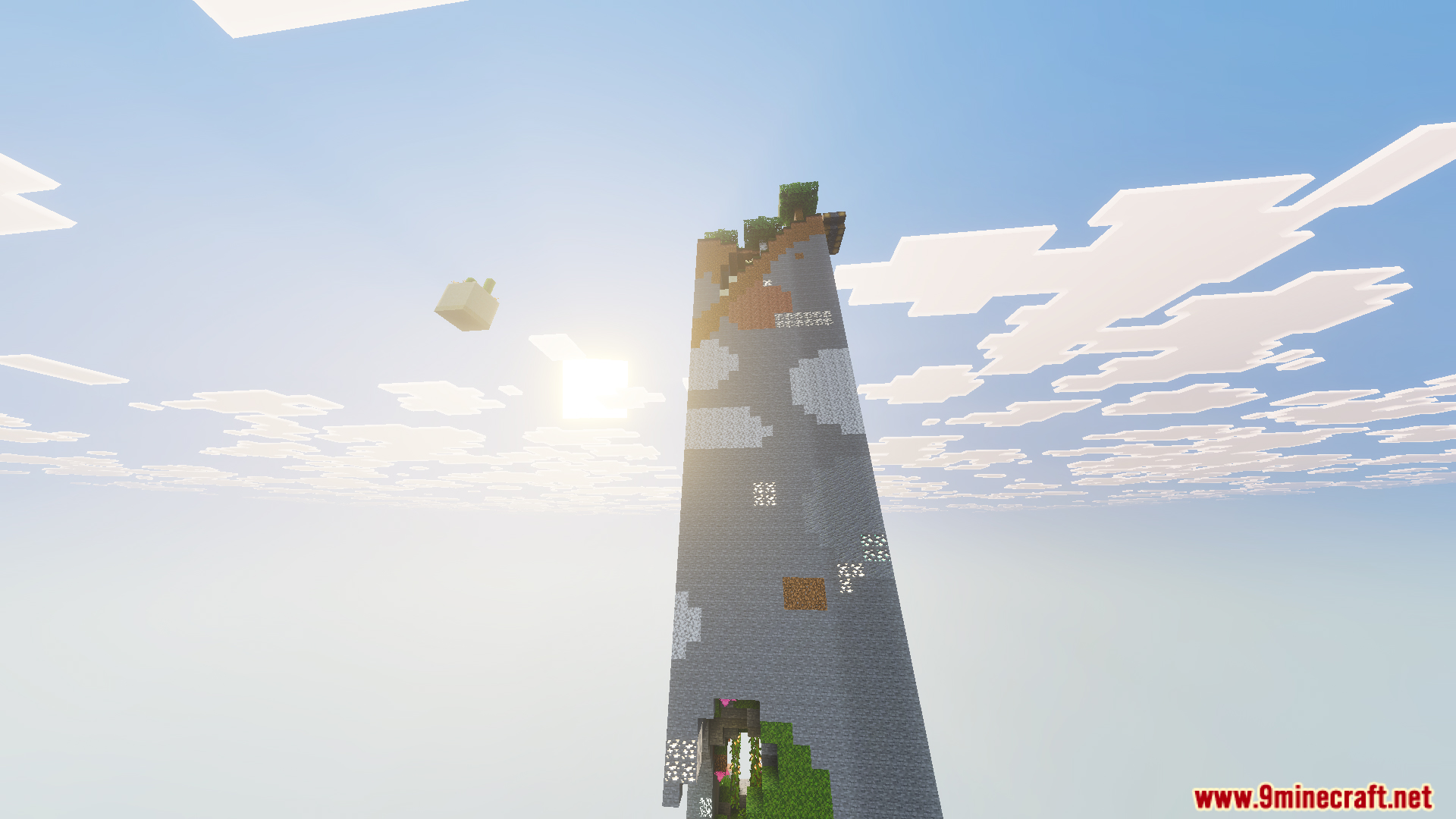 One Chunk Map Screenshot 1 A tall vertical pillar of blocks reaching into the sky for survival