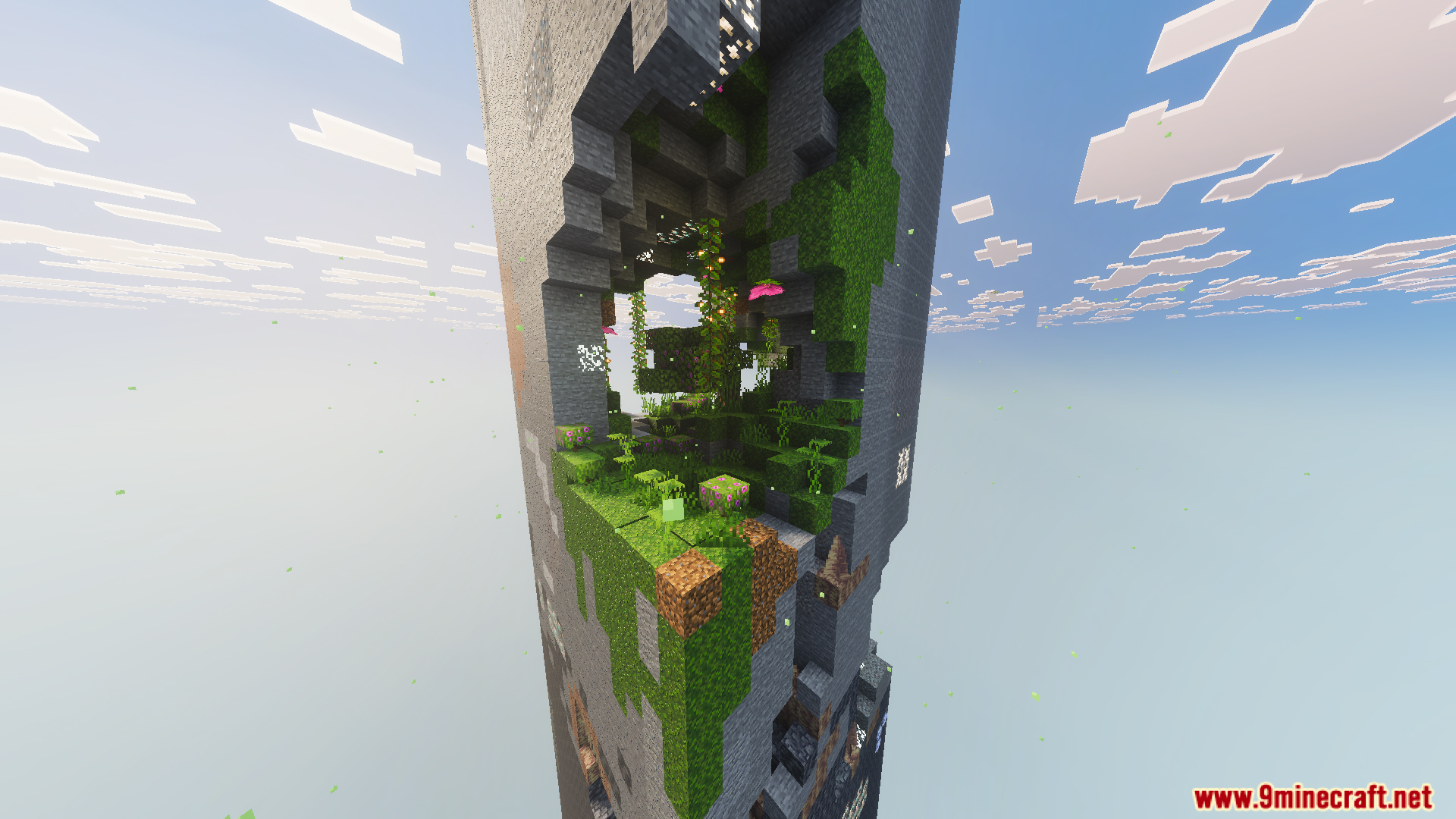 One Chunk Map Screenshot 2 Lush cave biome with vines and moss inside the vertical stone pillar