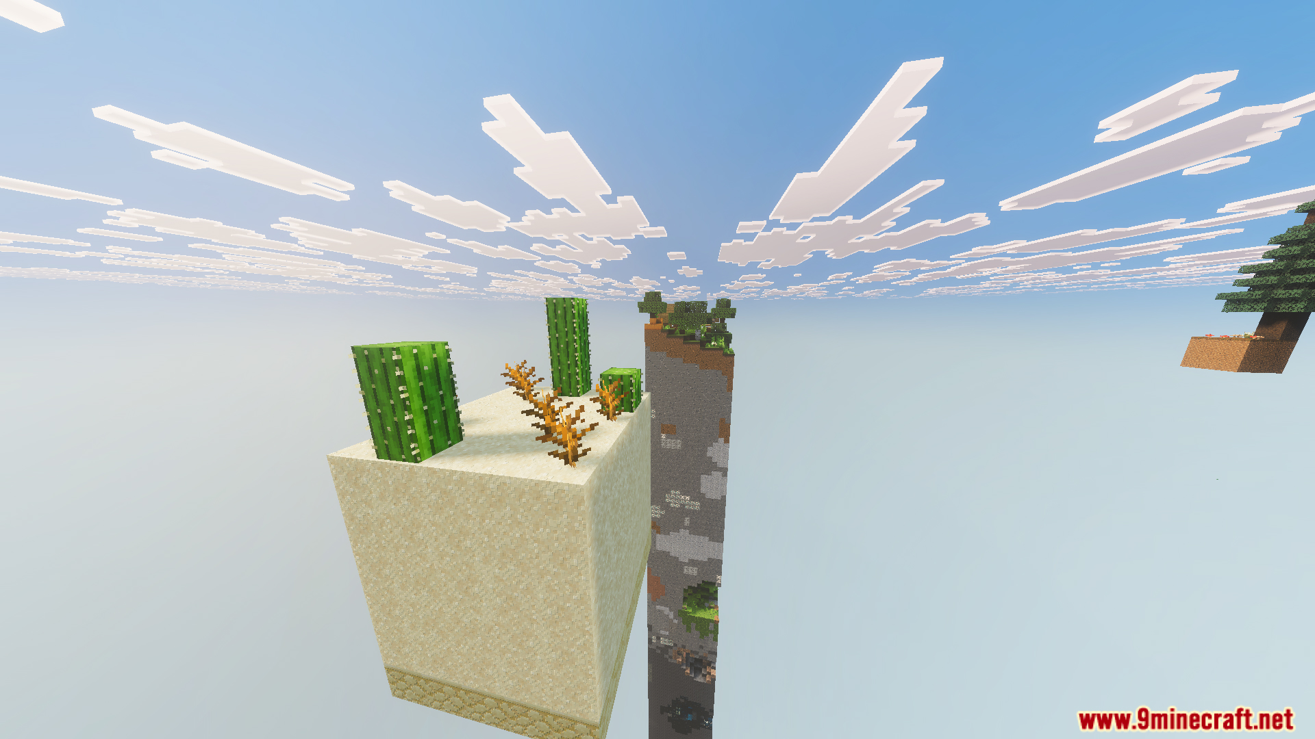 One Chunk Map Screenshot 9 Floating sand cube and tall vertical pillar in One chunk Map