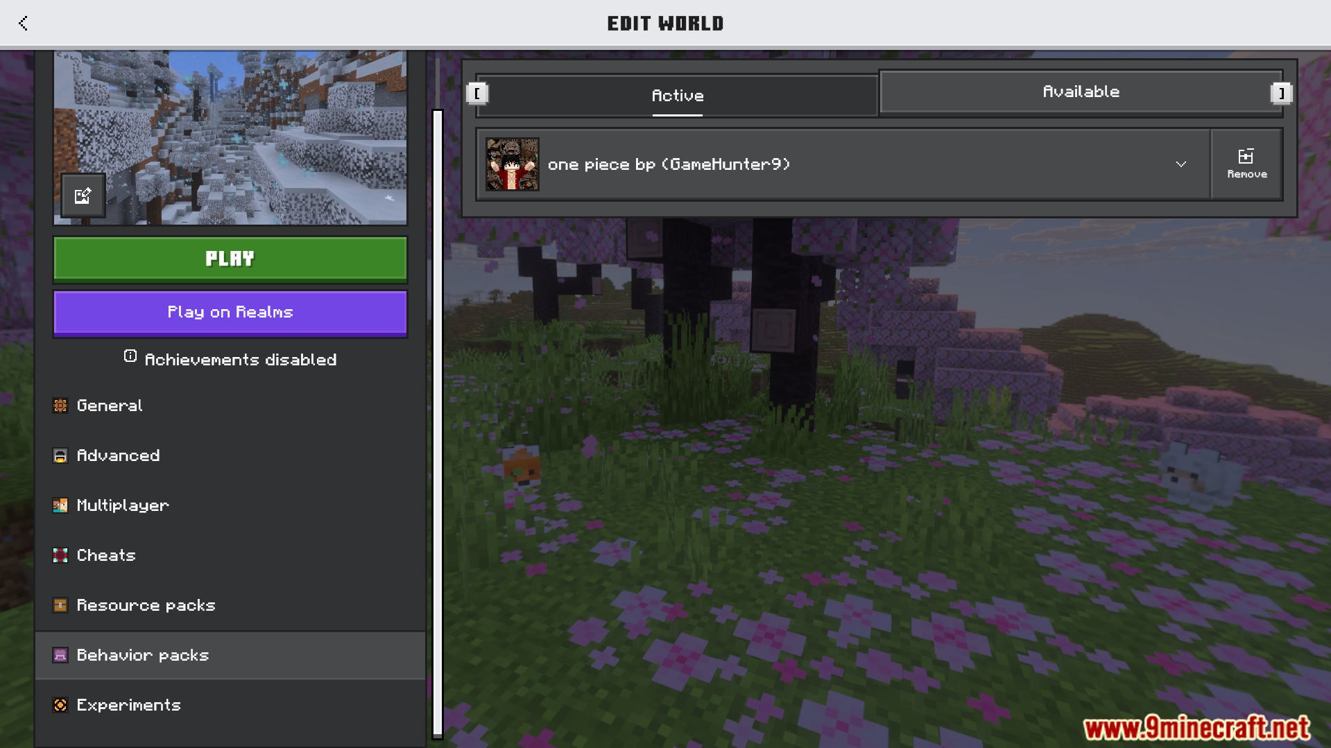 One Piece Addon Screenshot 1 Minecraft world settings menu showing the active One Piece Addon behavior pack