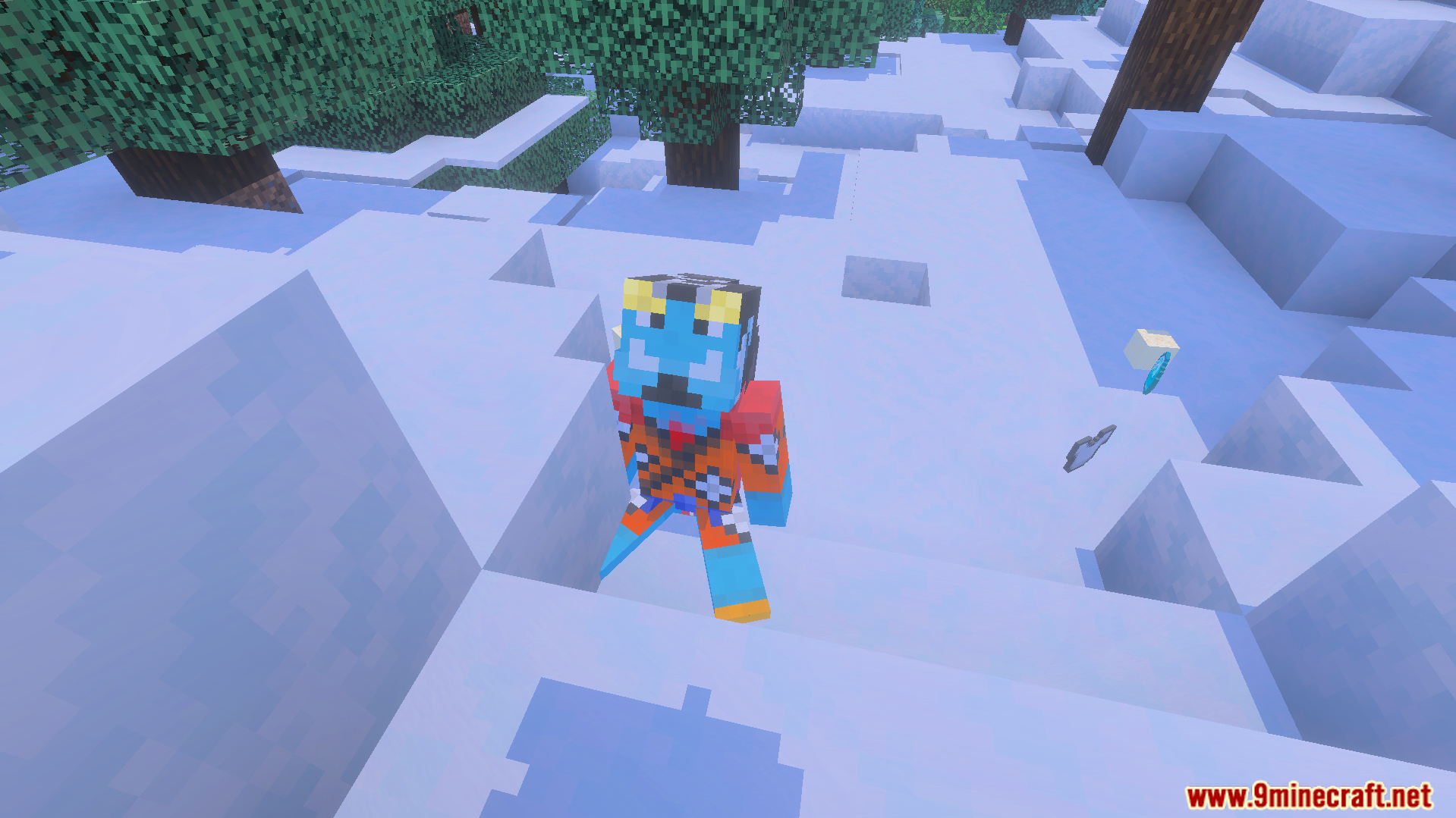 One Piece Addon Screenshot 5 Blue skinned crew member with a unique model in a snowy biome