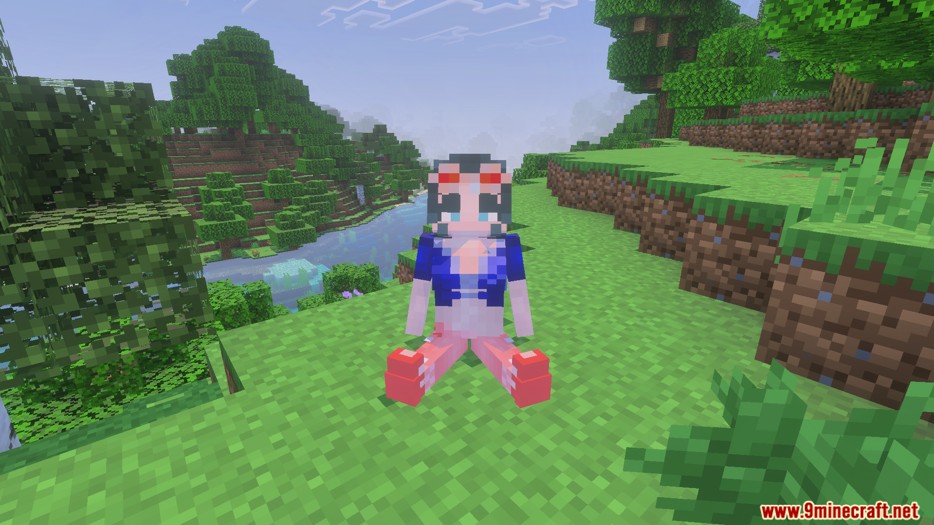 One Piece Addon Screenshot 8 A female anime crew member sitting on grass near a river bank