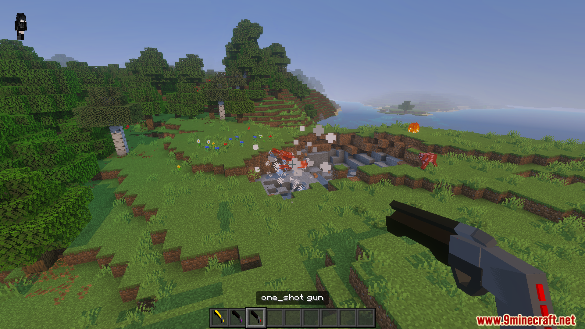 One Shot Gun Addon Screenshot 4 Player firing the one shot gun causing a large explosion in the terrain