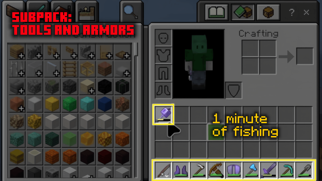 Op Fishing Loot Addon Screenshot 1 1 minute of fishing with the Addon, using the subpack “Tools & Armors Only”.