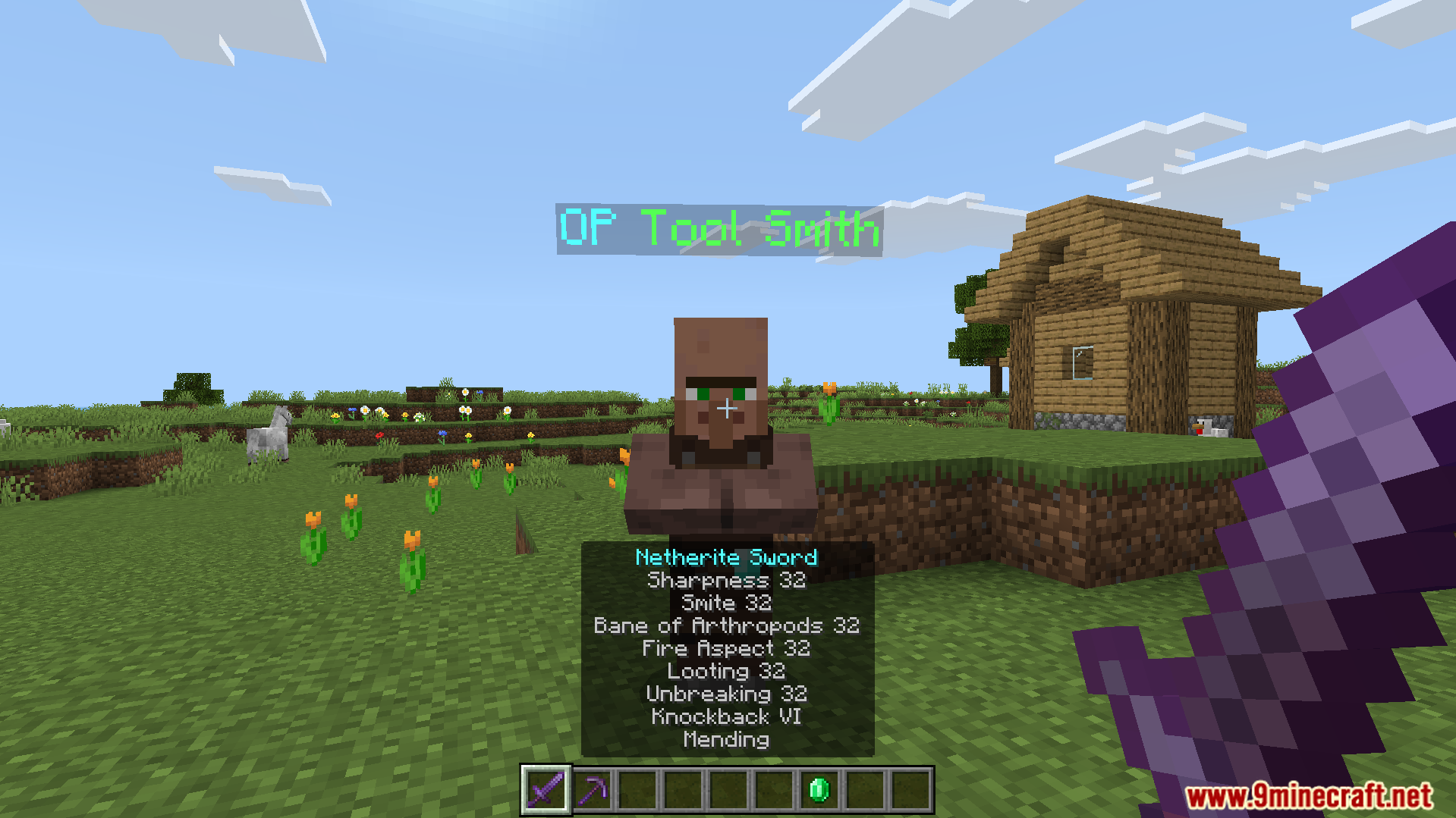 Op Tool Smith Map Screenshot 11 A custom villager offers a sword with extremely powerful level 32 enchantments