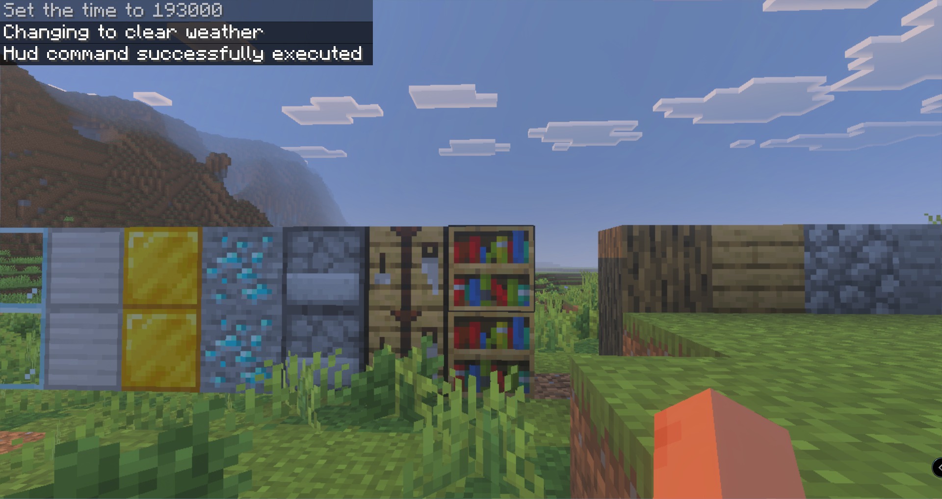 Part II Map Screenshot 2 Player looking at a row of resource blocks including diamond ore and bookshelf