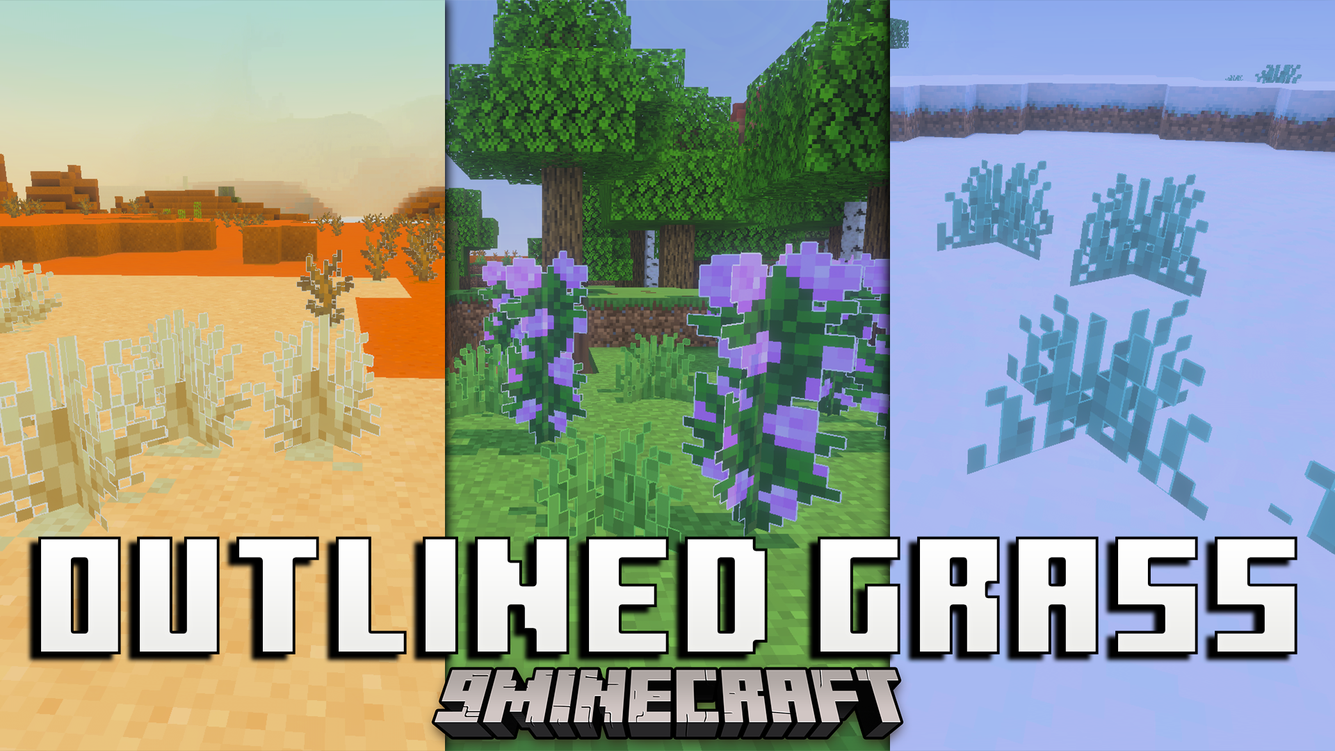 Outlined Grass Texture Pack (26.x, 1.21) – Clean White Outlines For Plants And Planks