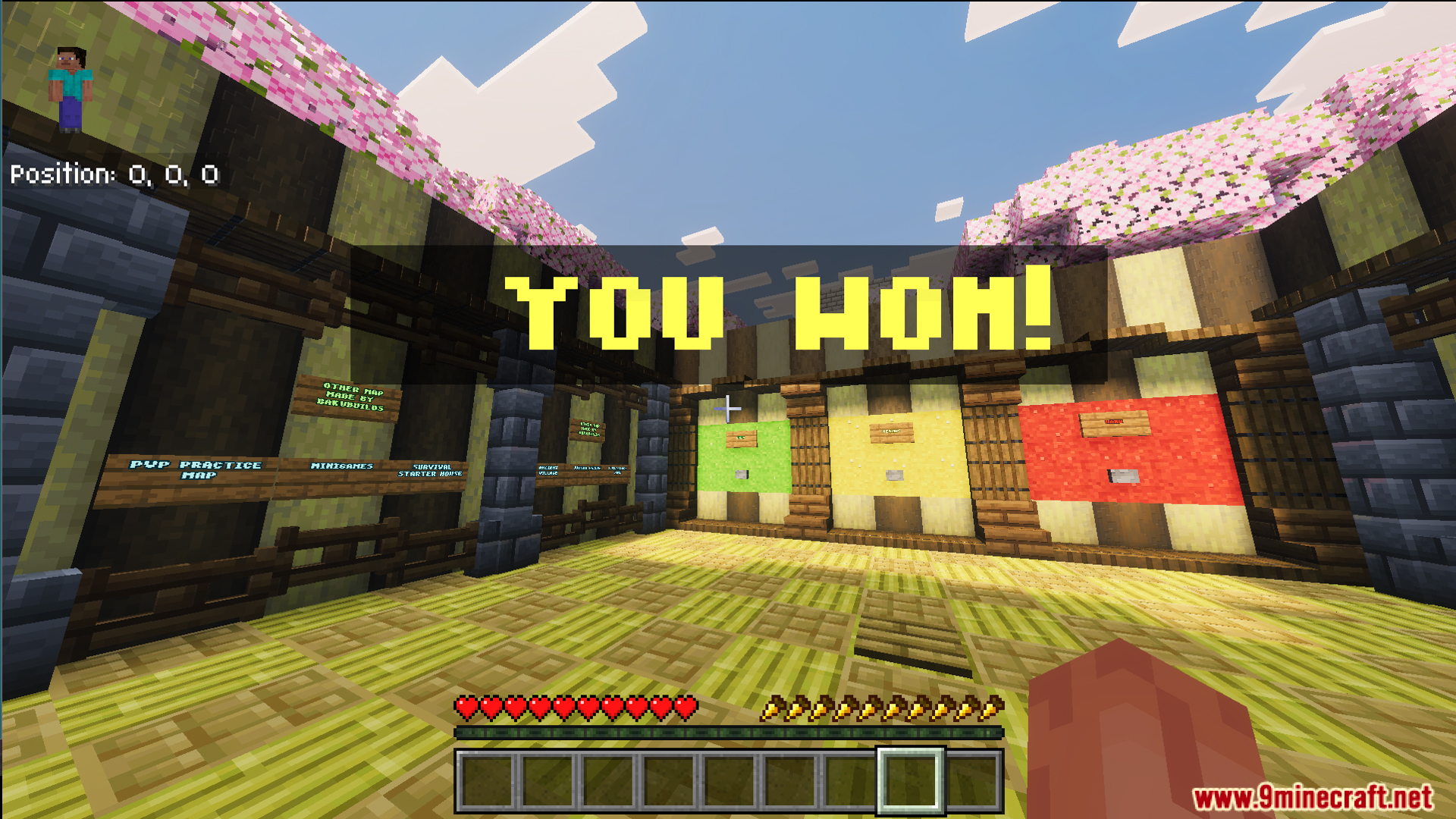 Parkour with Levals Map Screenshot 2 Wooden lobby area displaying a victory message after completing the parkour course
