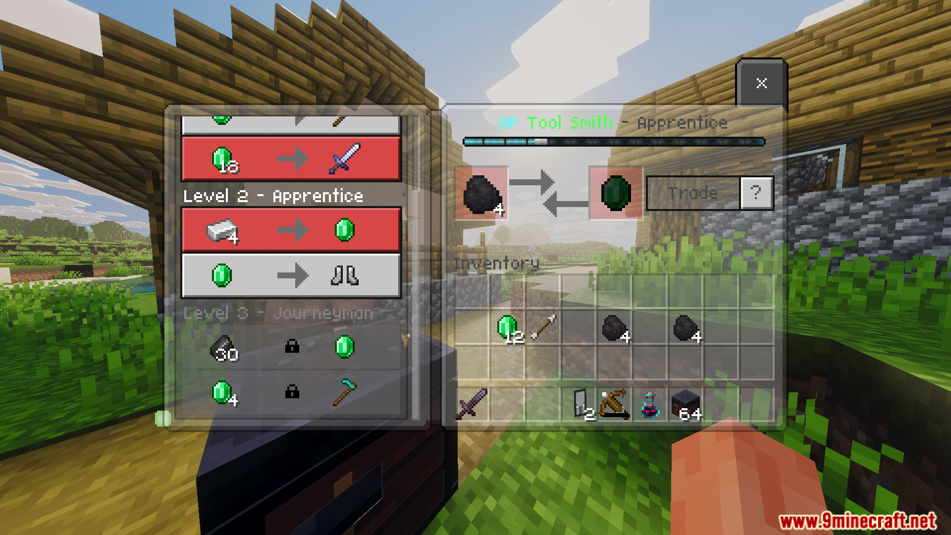 Part II OP Tool Smith Mod Map Screenshot 4 The apprentice level trading interface displays iron and emerald exchange options