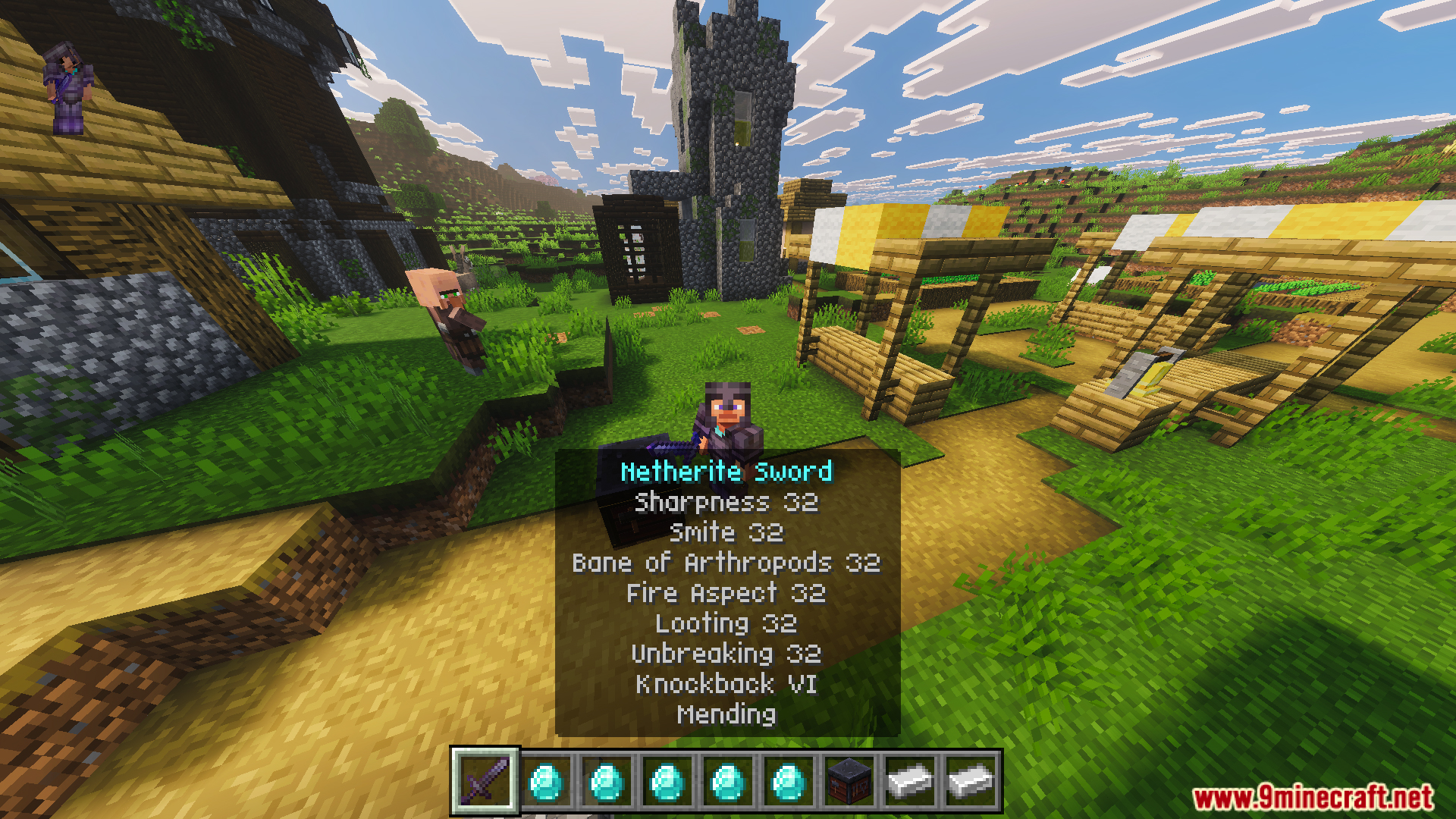 Part II OP Tool Smith Mod Map Screenshot 9 Player holding an overpowered Netherite Sword from the Part II OP Tool Smith Mod