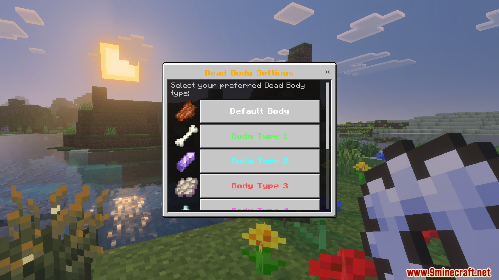 In game menu for choosing preferred dead body types and custom skins