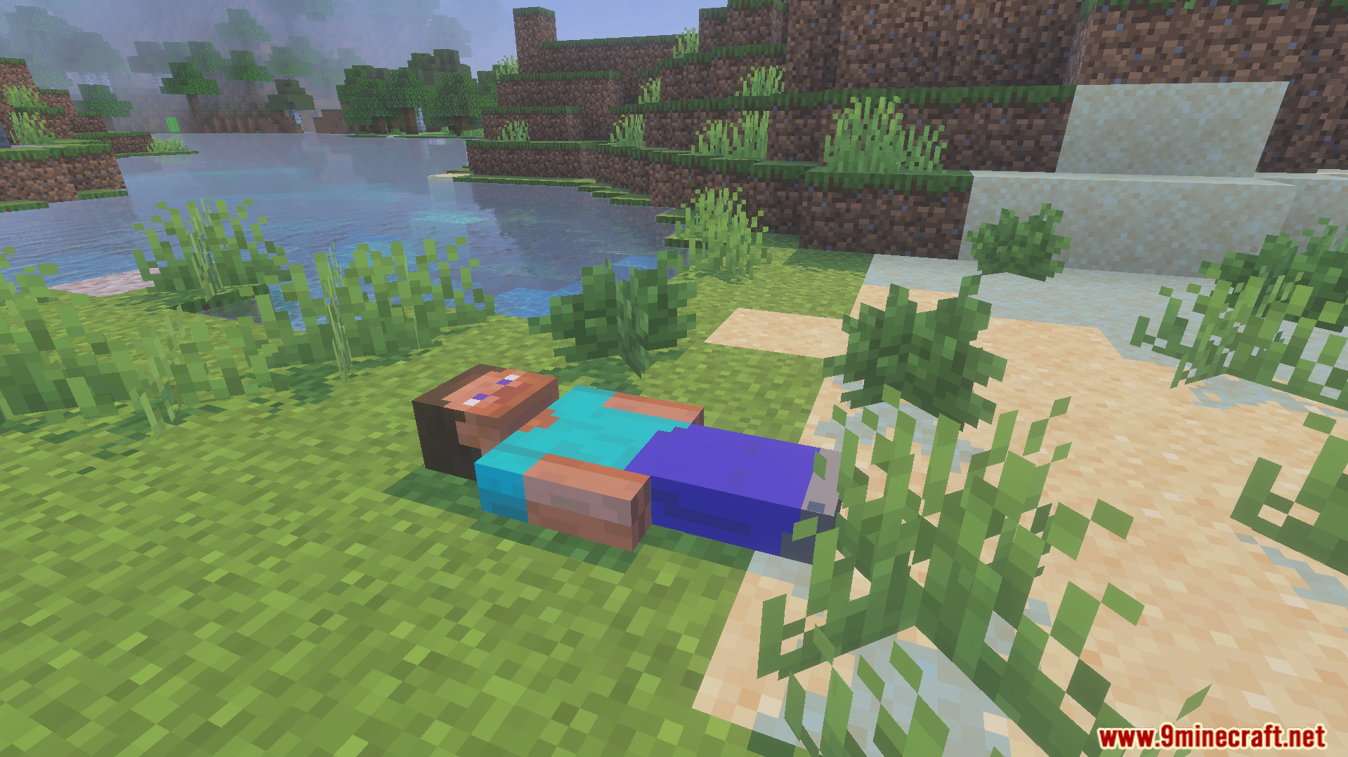 A physical body from the Player Dead Body Addon near the water