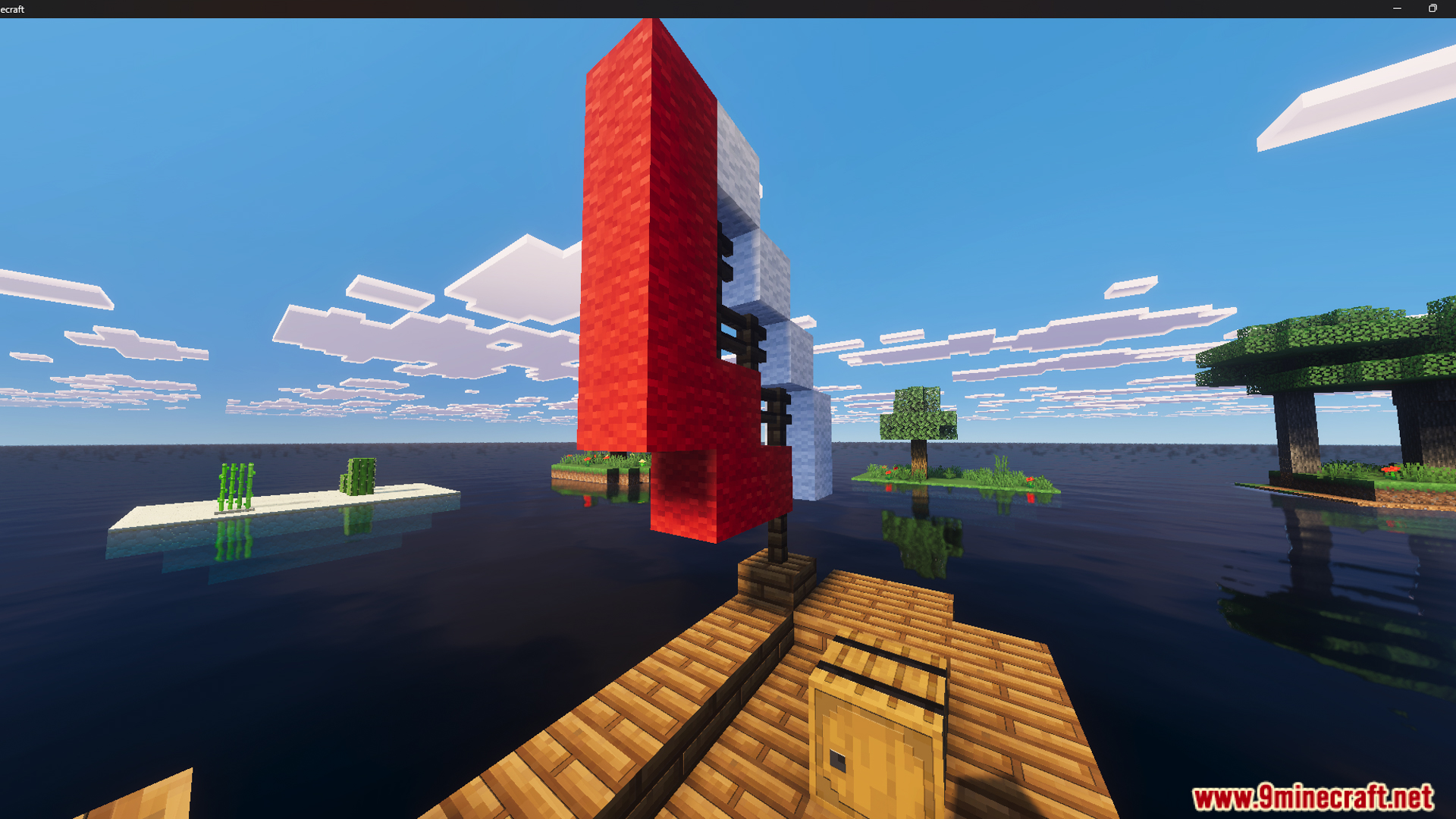 Raft Only Survival Island Adventure Map features a wooden raft with a sail