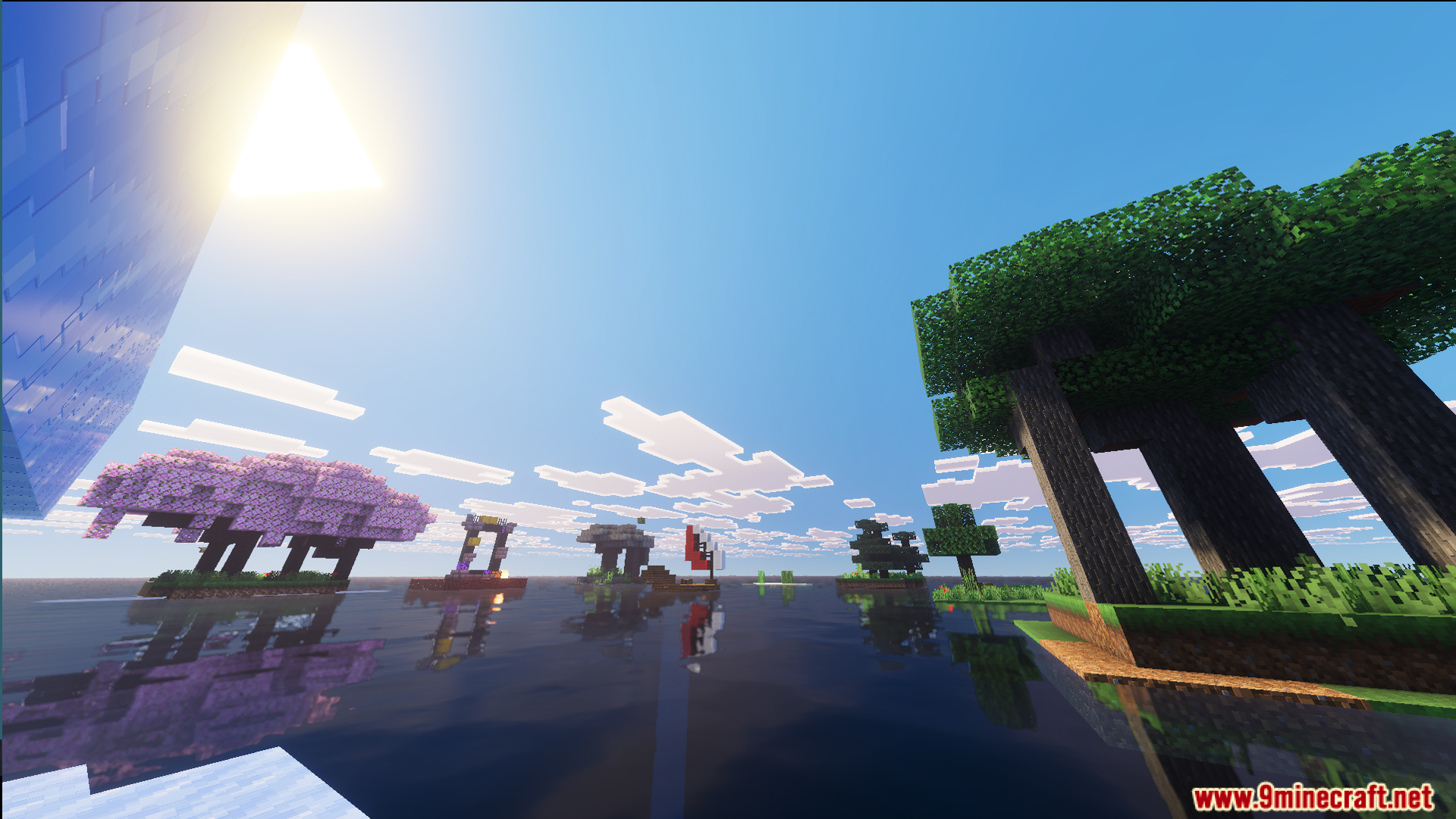 Raft Only World Ultimate Survival Map Screenshot 9 Floating islands with trees and ruined portals scattered across the vast ocean water