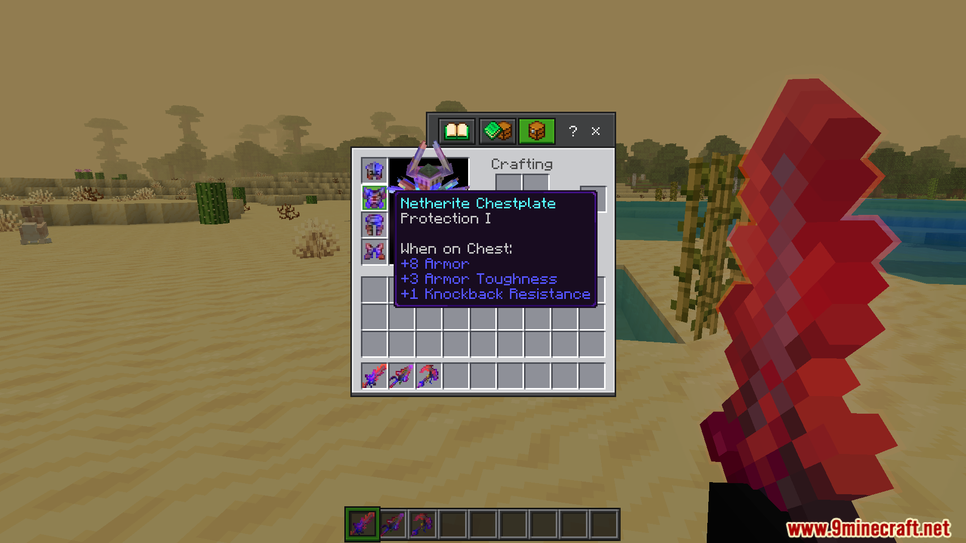 Rainbow Outline Glint Texture Pack Screenshot 9 Viewing a Netherite Chestplate in inventory with a custom rainbow enchantment glint