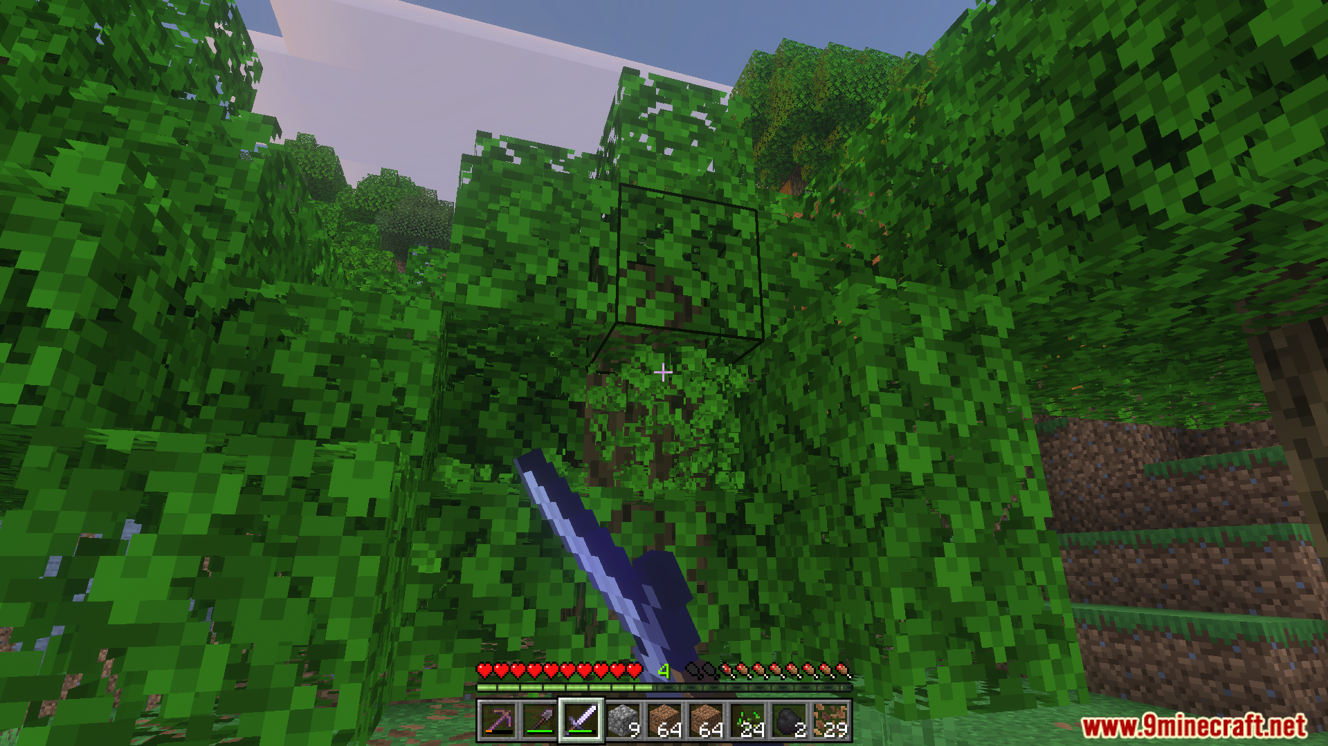 Random Enchantment Addon Screenshot 9 Breaking blocks in a forest to receive random enchantments on held items