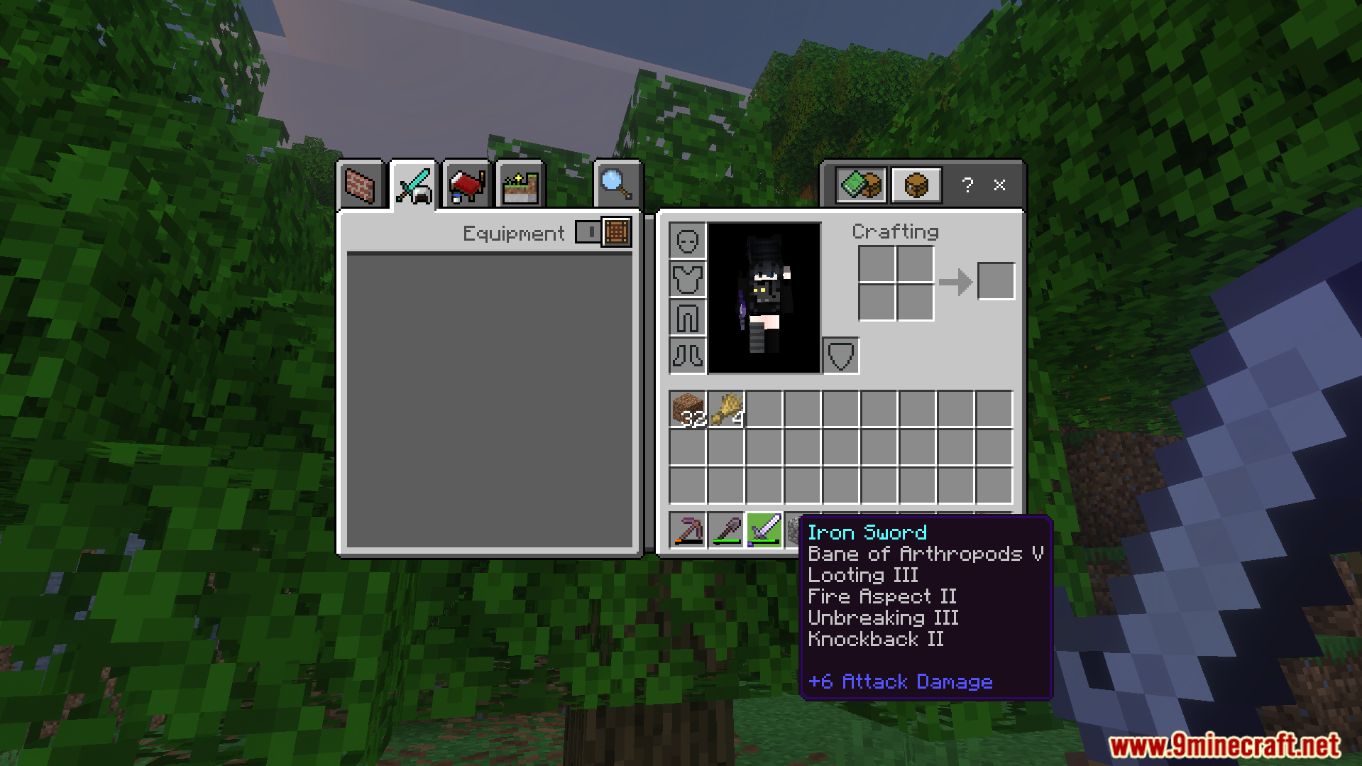Random Enchantment Addon Screenshot 10 Inventory screen displaying an iron sword with several powerful enchantments applied randomly