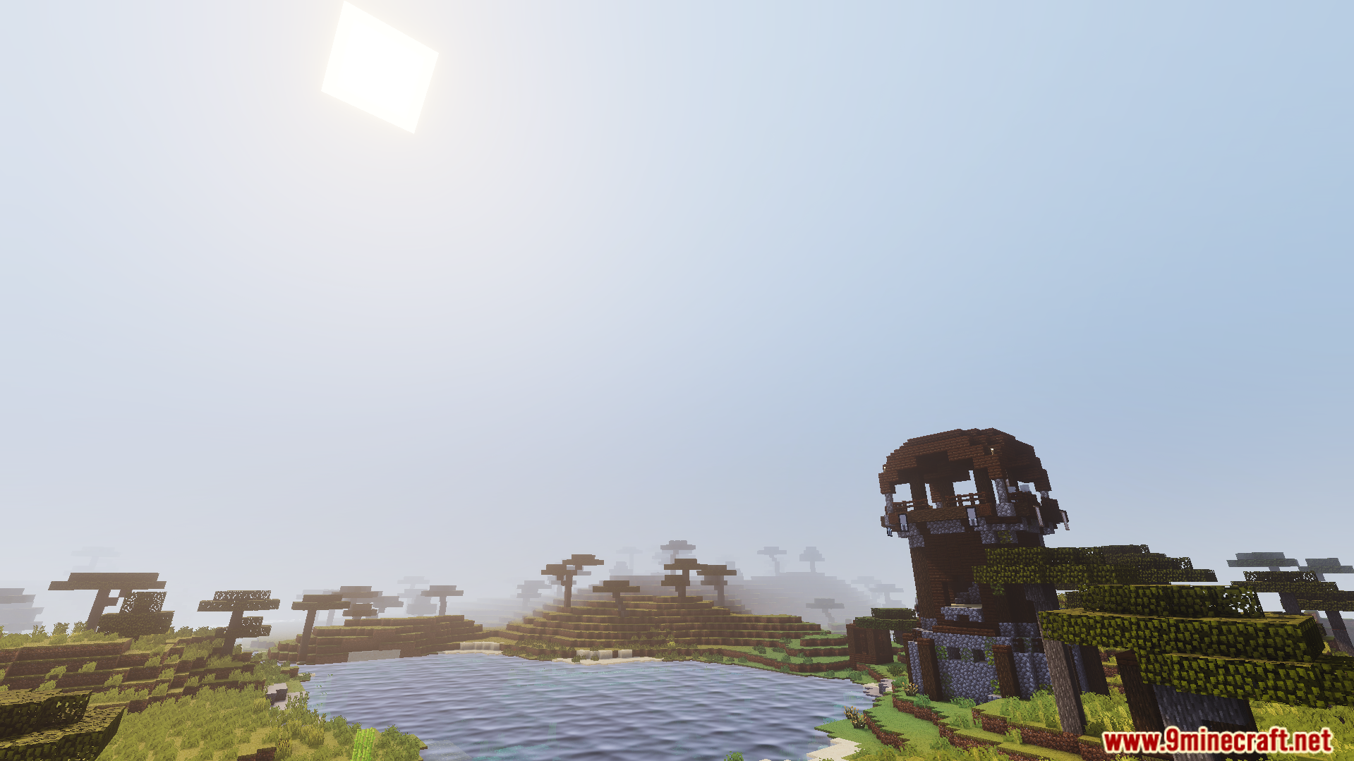 RG Visuals Shader Screenshot 11 Bright sun rays and dynamic fog enhance an outpost with realistic water reflections