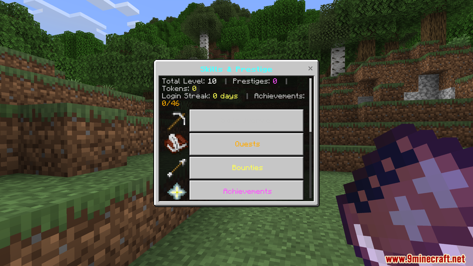 Main menu interface showing total level prestiges tokens and achievement progress
