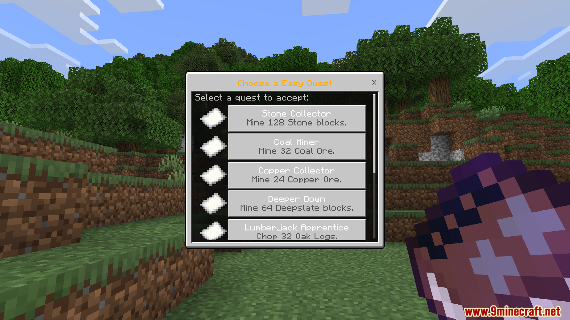 The RPG Skills And Prestige Evolved Addon quest menu showing easy tasks